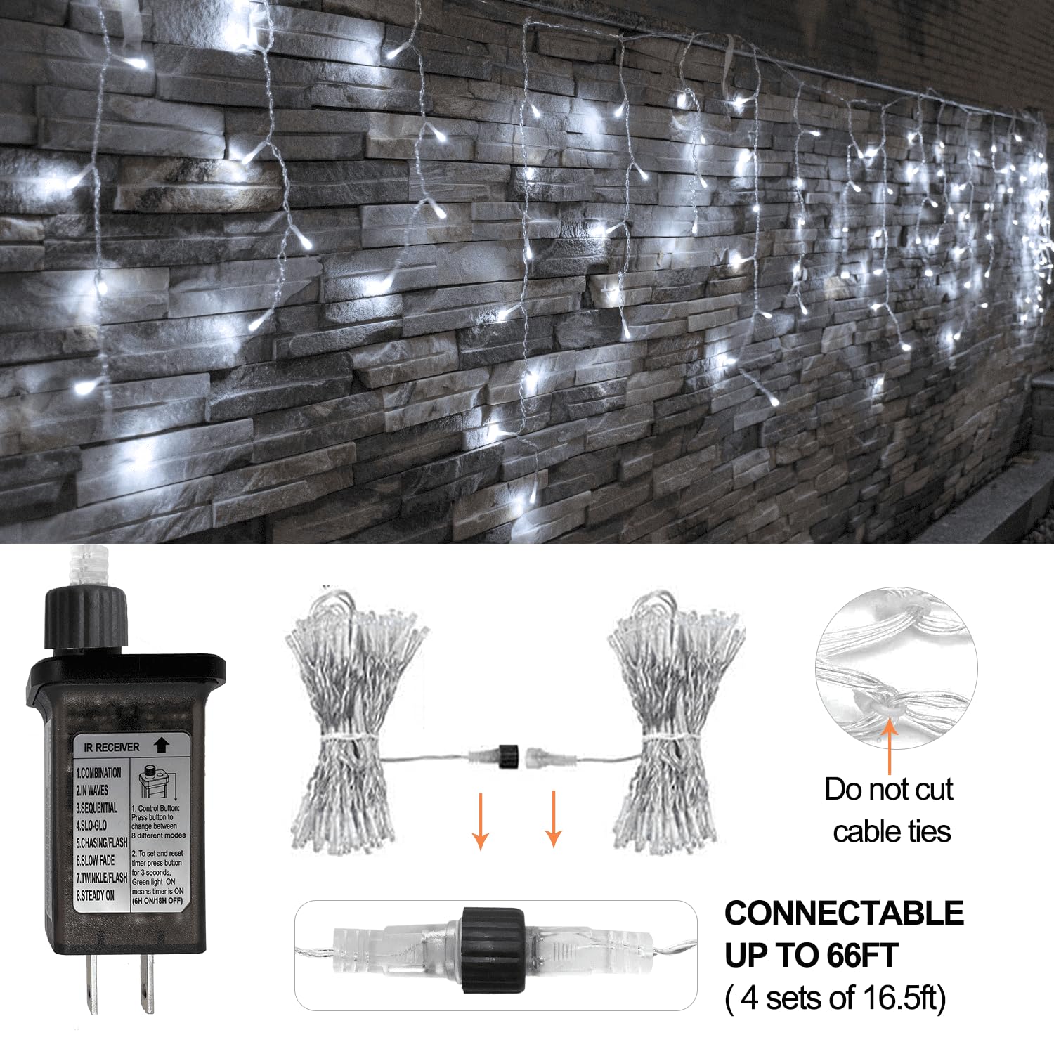 YOLIGHT 33ft 384 LED Icicle Christmas Lights with 72 Drops - Outdoor Waterproof Fairy Lights with Remote Control, 8 Lighting Modes for Window Curtain Decor - Perfect for Wedding, Party, Home, Garden, Roof & Holiday Decorations (White)