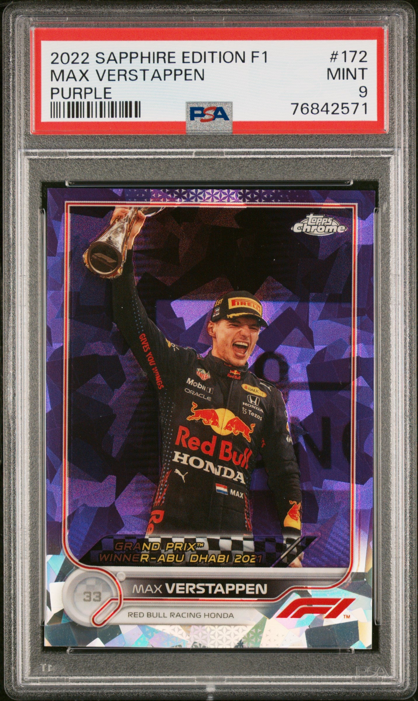 2022 Topps Chrome F1 PSA 9 Max Verstappen #172 Purple Sapphire Racing Card - Perfect for F1 Collectors, Sports Memorabilia Displays & Investment Portfolios