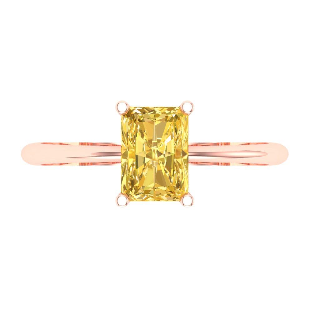 1.0 ct Radiant Cut Solitaire Yellow Simulated Diamond Ring - 18K Rose Gold Engagement Wedding Band for Women | Anniversary Promise Gift for Her, Bridal Jewelry for Special Occasions