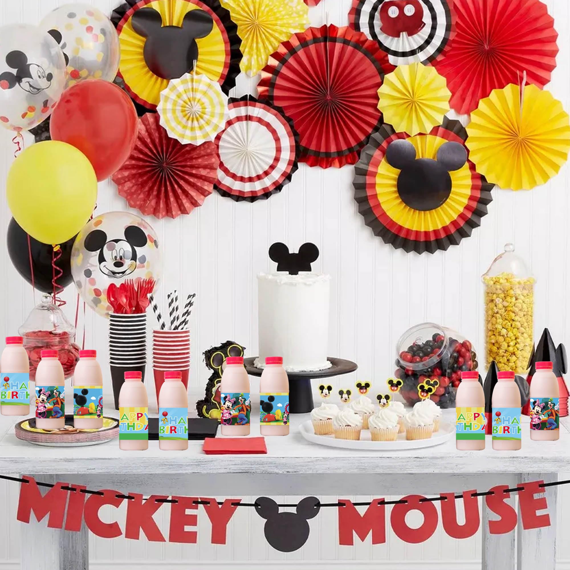48Pcs Mouse-Themed Water Bottle Labels - Cute 1st 2nd 3rd Birthday Party Decorations for Boys, Baby Shower Supplies & Party Favors - Perfect for Mickey Mouse Themed Birthdays, Baby Showers and Kids' Celebrations