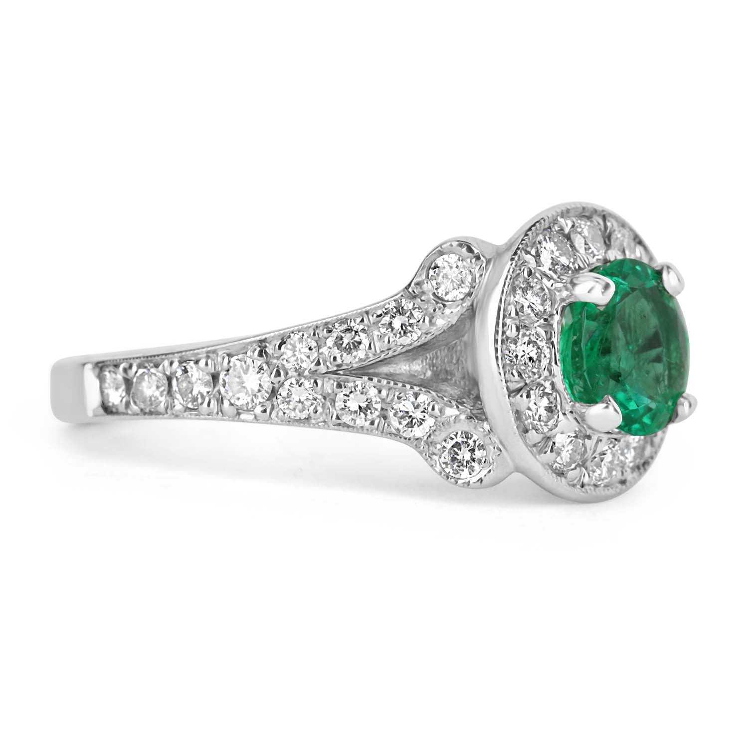 1.82tcw Emerald & Diamond Handcrafted Halo Engagement Ring 14K Gold - Elegant Wedding Band for Proposal, Anniversary Gift & Bridal Jewelry