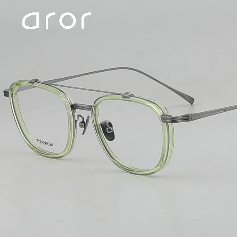 Aror Unisex Square Double Bridge Acetate Titanium Eyeglasses 10197 - Lightweight & Durable Frame for Work, Reading & Fashion