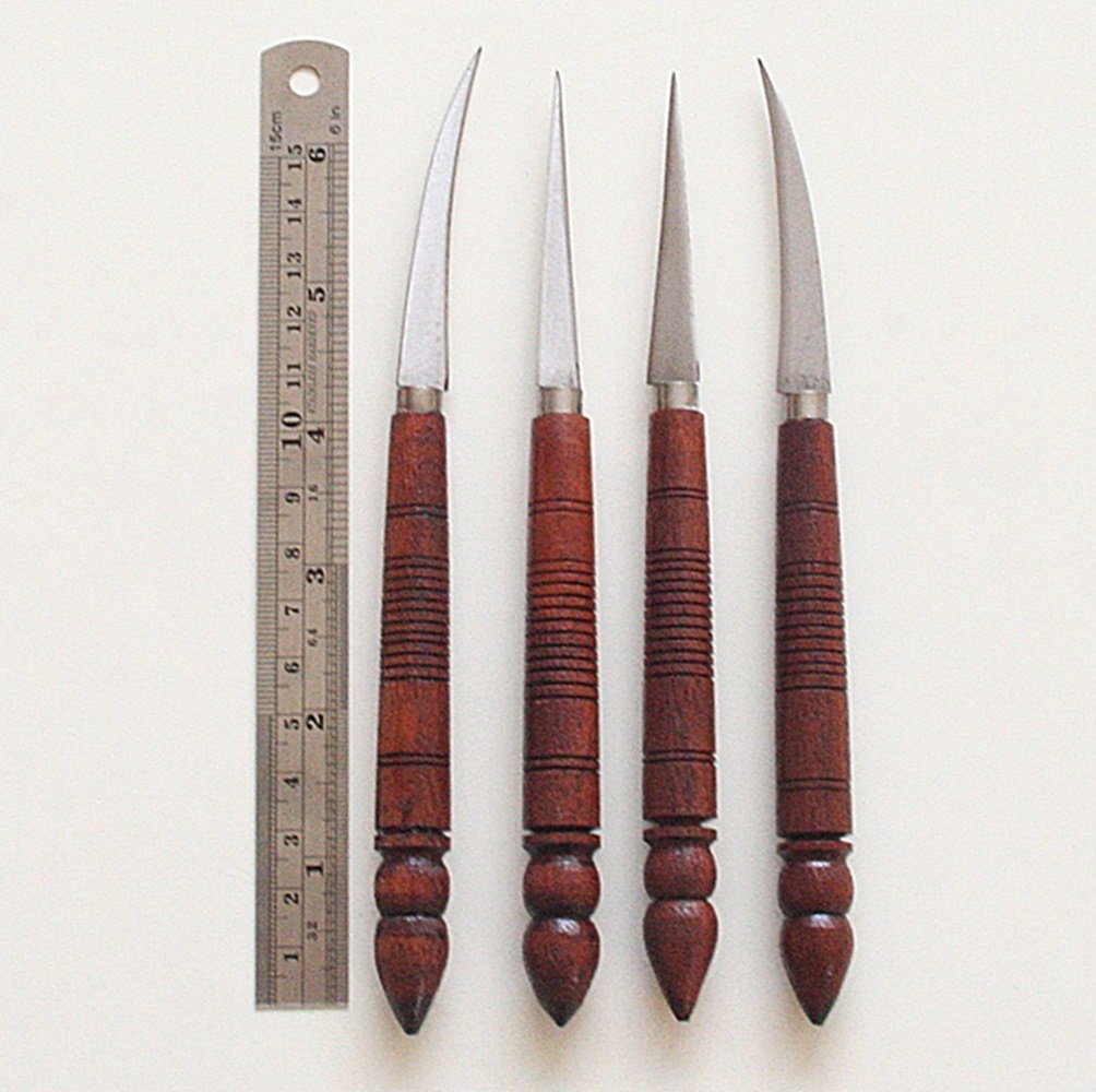 Premium Set of 4 Wooden Handle Carving Knives - Professional Fruit & Vegetable Sculpture Tools for Kitchen, Camping & DIY Craft Projects