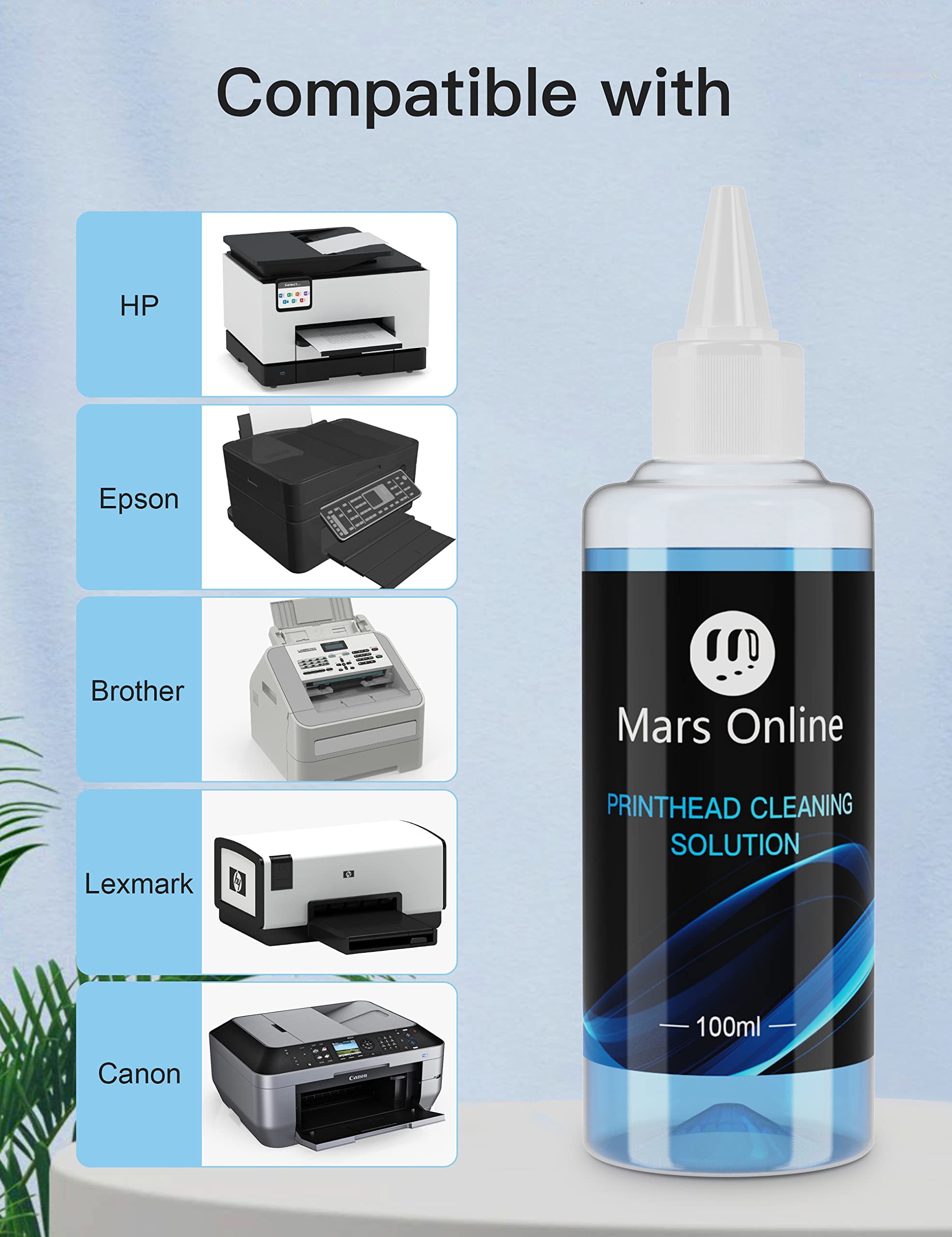 HP Epson Brother Canon Printer Printhead Cleaning Kit - Compatible with HP 8600 8610 8035 8710 6700 6900, Epson 1430 2720 ET-2720 ET-2750 - 100ML Inkjet Head Cleaner Solution - Perfect for Office & Home Printer Maintenance
