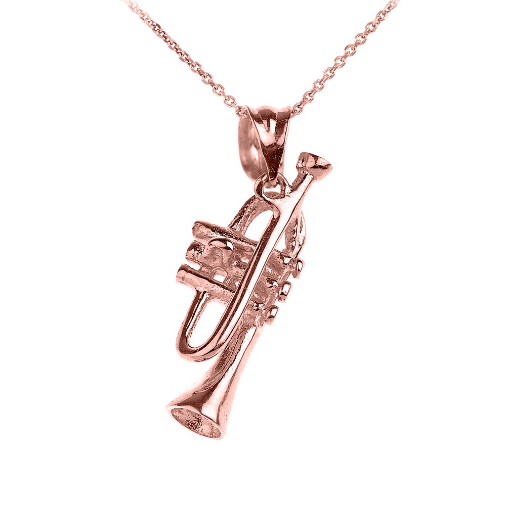 10K Rose Gold Trumpet Musical Instrument Charm Pendant Necklace for Women - Perfect Gift for Musicians, Music Teachers & Band Members - Birthday, Graduation & Performance Jewelry