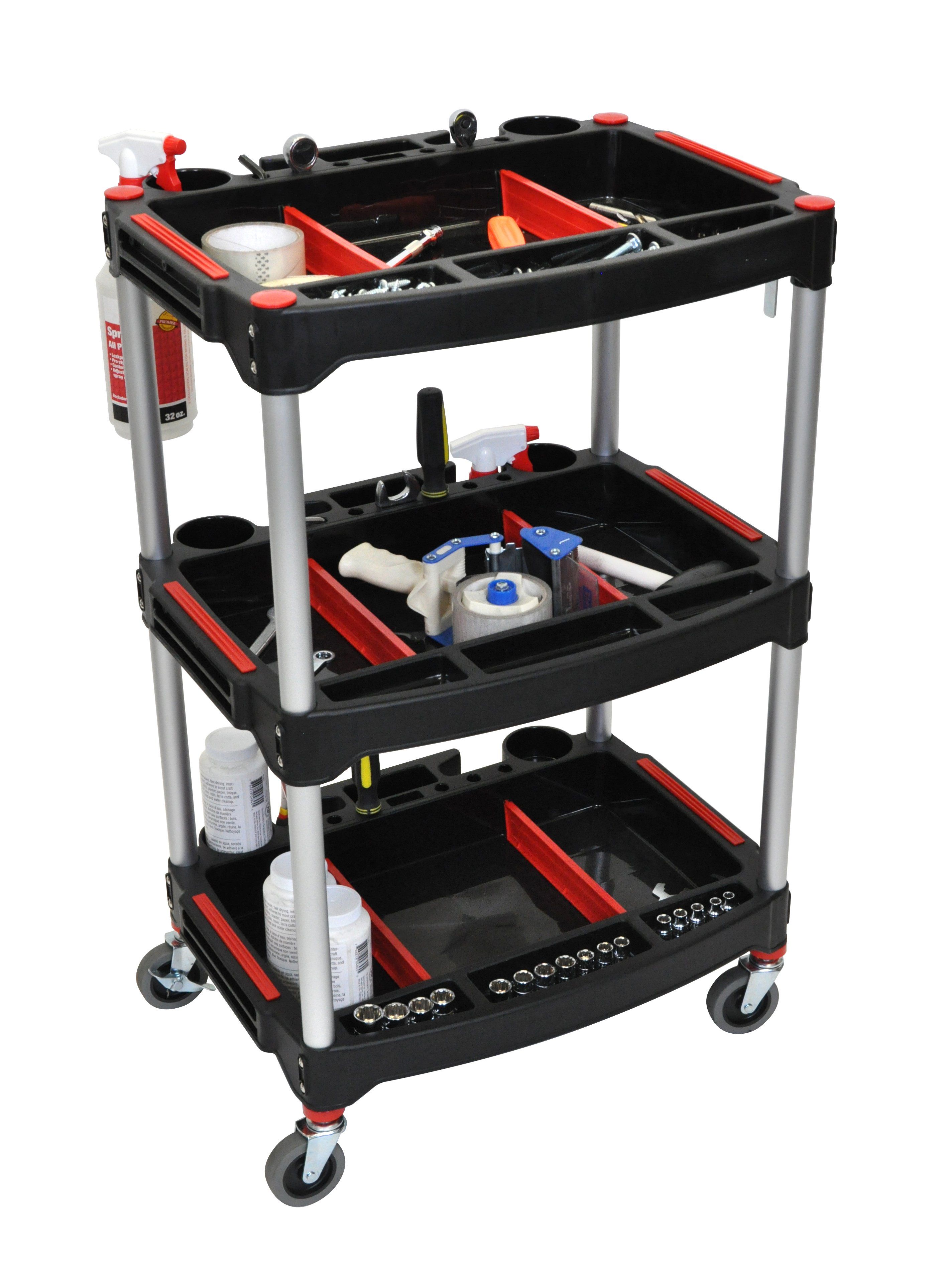 Luxor 3-Shelf Rolling Tool Cart with Locking Wheels - Heavy Duty Metal Utility Cart for Garage, Workshop, and Automotive Repair - Perfect for Organizing Tools and Equipment