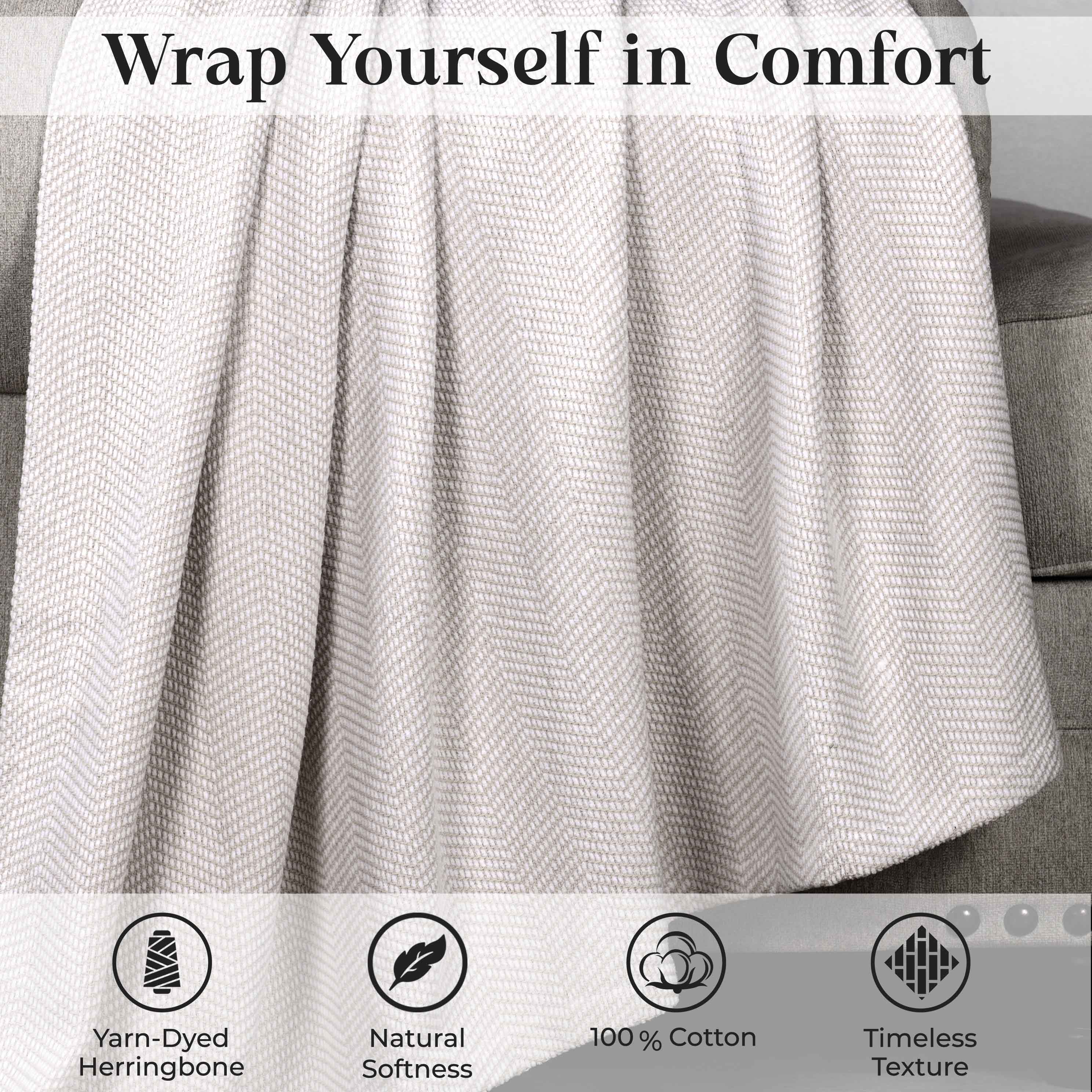 Premium Maya Chenille Herringbone Cotton Blanket - Medium Weight Soft Throw for Bed, Sofa & Couch - Cozy Home Decor for All Seasons