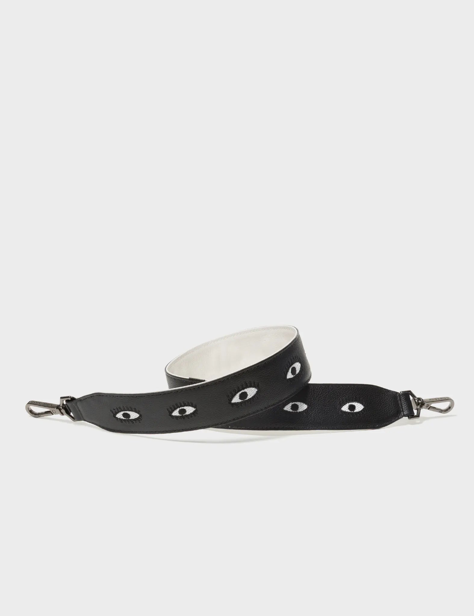 Detachable Short Black Leather Shoulder Strap with All Over Eyes Embroidery - Perfect for Handbags, Crossbody Bags & Fashion Accessories