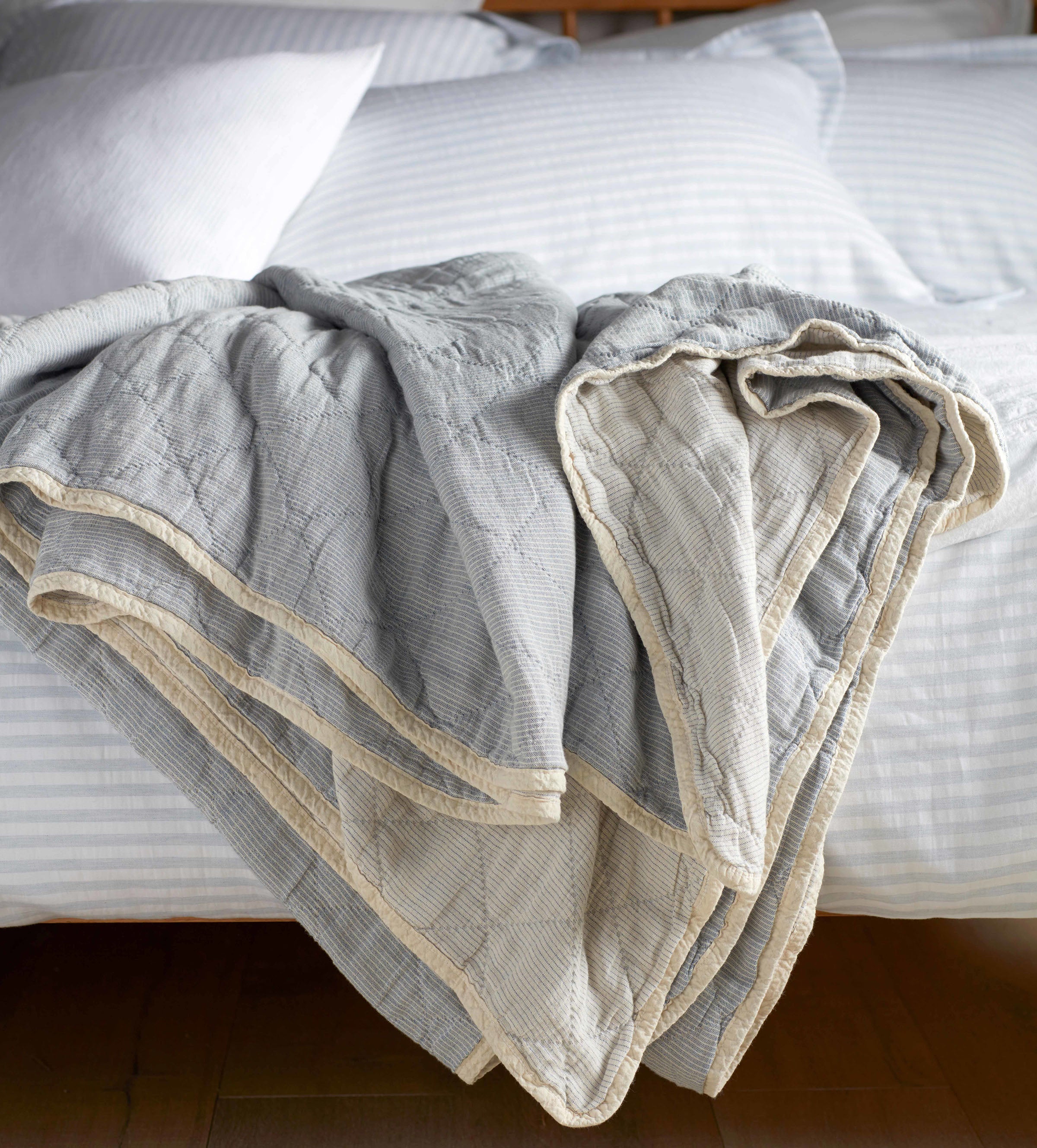 Premium Blue Lenny 100% Cotton Quilted Throw Blanket - Soft & Cozy for Bed, Sofa, or Outdoor Use - Machine Washable
