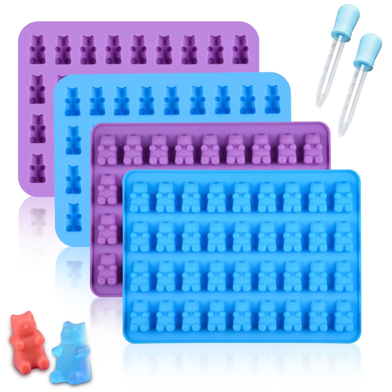 Premium Silicone Gummy Bear Molds (2ml) - Food Grade Candy Making Kit with 2 Droppers for DIY Gummies, Jello, Chocolate & Homemade Treats - Perfect for Birthday Parties, Baking Decorations & Kids Snacks