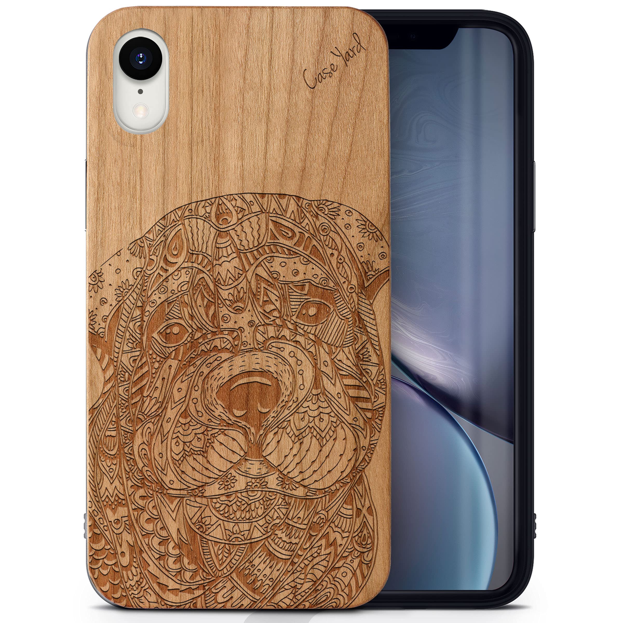 CaseYard Cherry Wood iPhone XR Case - Laser Engraved Sad Dog Design | Slim Fit Shockproof Protective Cover for Men & Women | Perfect for Outdoor Adventures & Daily Use