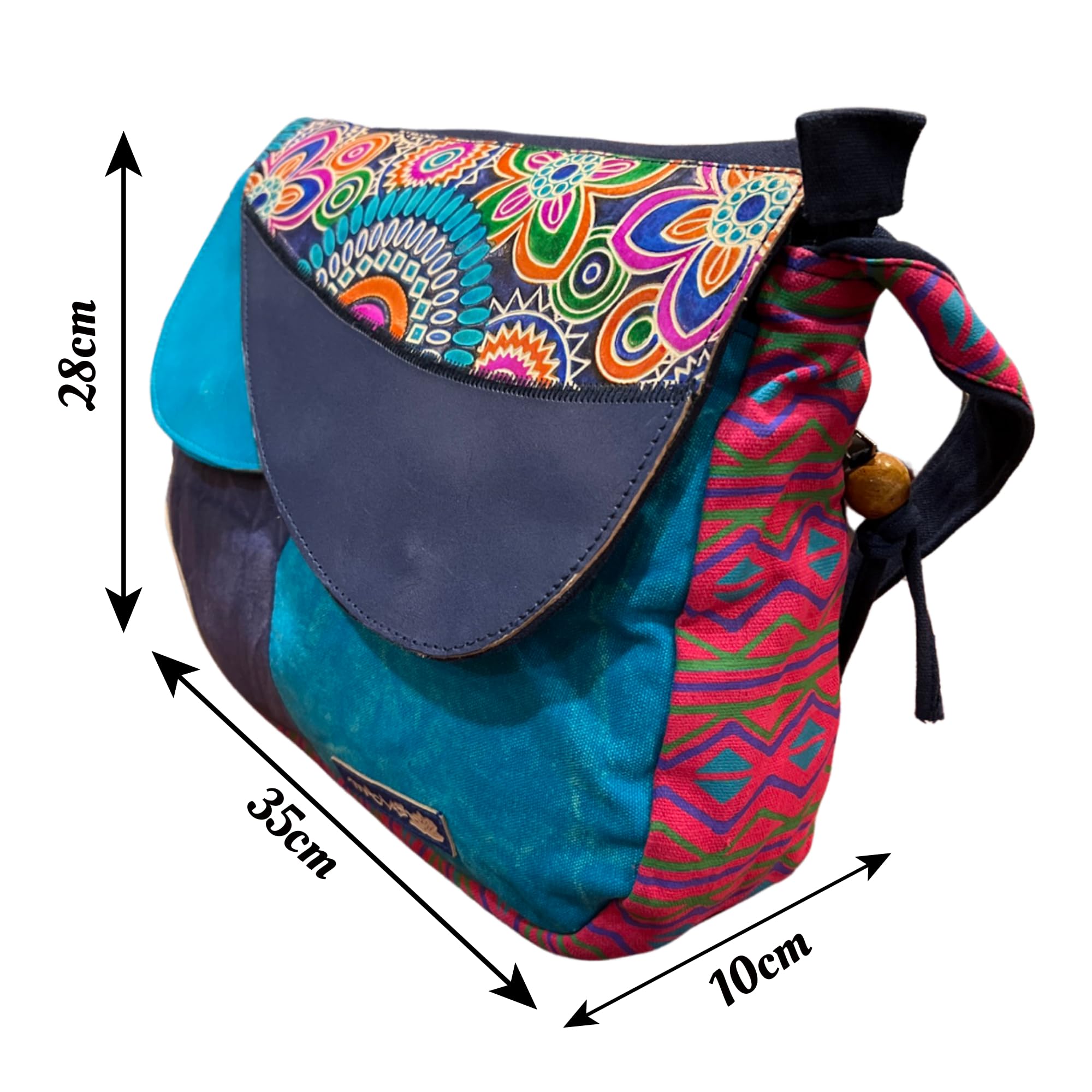 Stylish Macha Cross-body Bag for Women - Cotton & Leather Boho Handbag with Colorful Ethnic Prints | Perfect for Hippie, Boho, and Festival Fashion