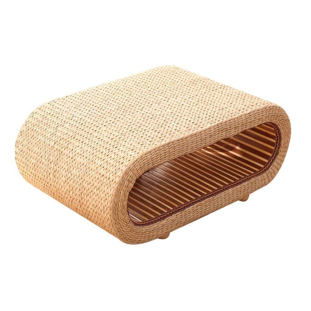 NJYT Bamboo & Rattan Coffee Table - Small End Table for Living Room, Bedroom, or Office - Lightweight & Durable Tea Table, Writing Desk, or Laptop Stand (Khaki, 60x45x35cm) - Perfect for Compact Spaces, Reading Nooks, or Coffee Shop Vibes at Home
