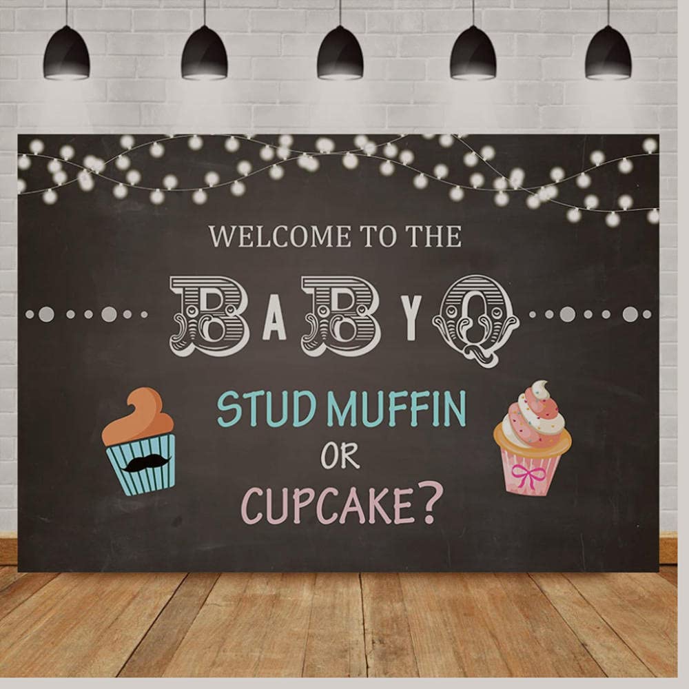 7x5ft BBQ Gender Reveal Party Backdrop - Chalkboard Style Photography Background for Baby Shower, Stud Muffin Cupcake Theme - Perfect for Outdoor Celebrations & Photo Shoots