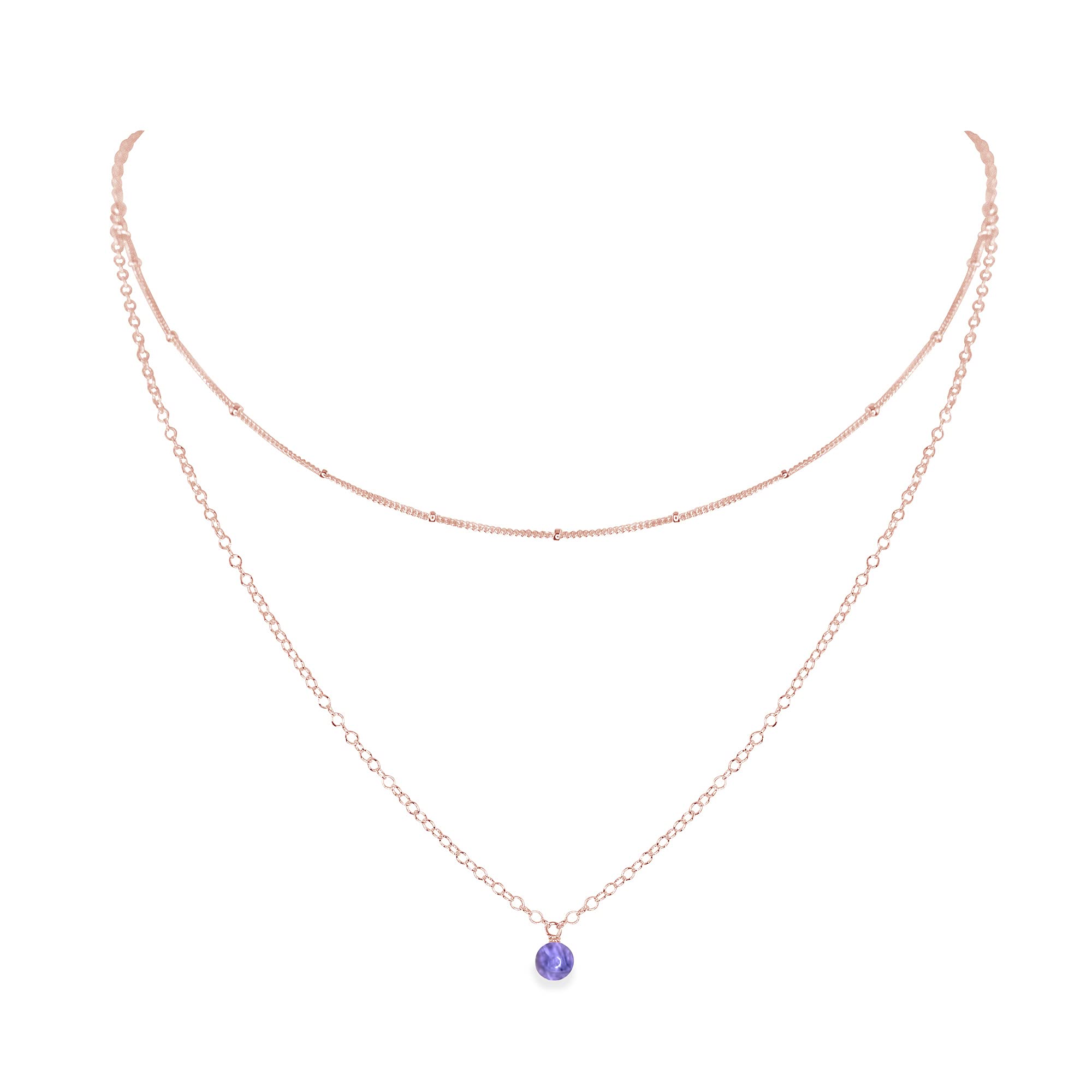 14k Rose Gold Filled Tanzanite Layered Choker Necklace - Elegant Jewelry for Women, Perfect for Weddings, Parties & Special Occasions