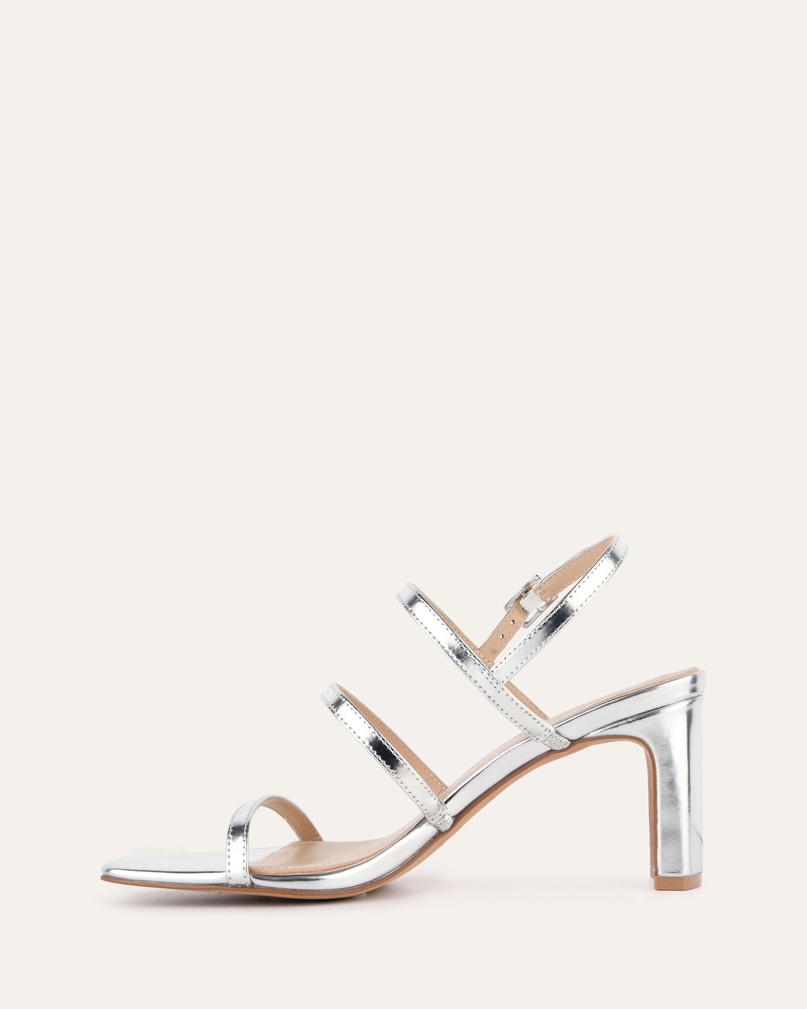 NIX Women's Mid Heel Sandals - Silver Patent Leather Strappy Dress Shoes for Weddings, Parties & Evening Events