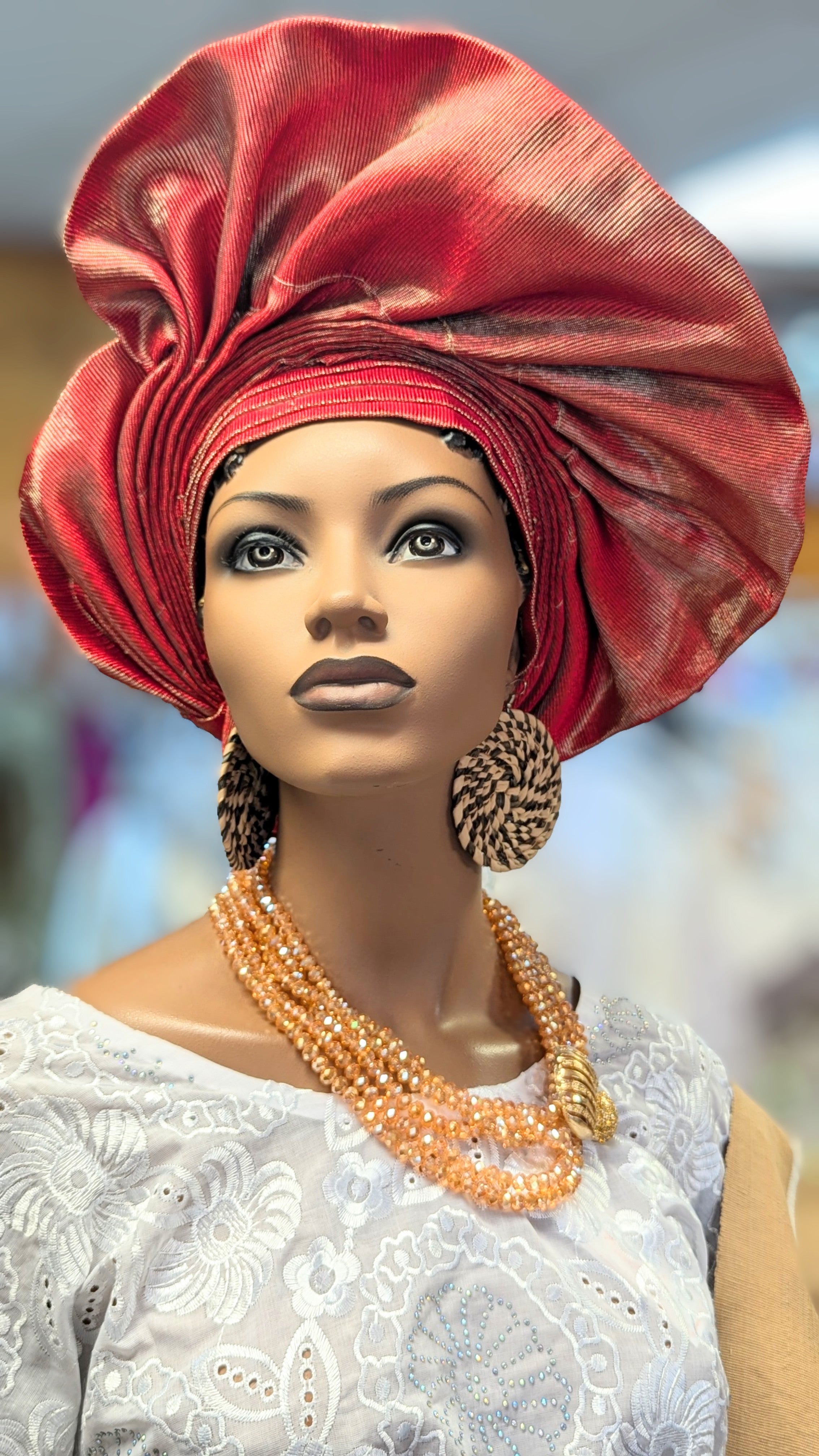 Elegant Burgundy Aso Oke Pre-Tied Gele Headwrap | Ready-to-Wear African Headpiece for Weddings & Special Occasions | Perfect for Brides, Parties & Cultural Events