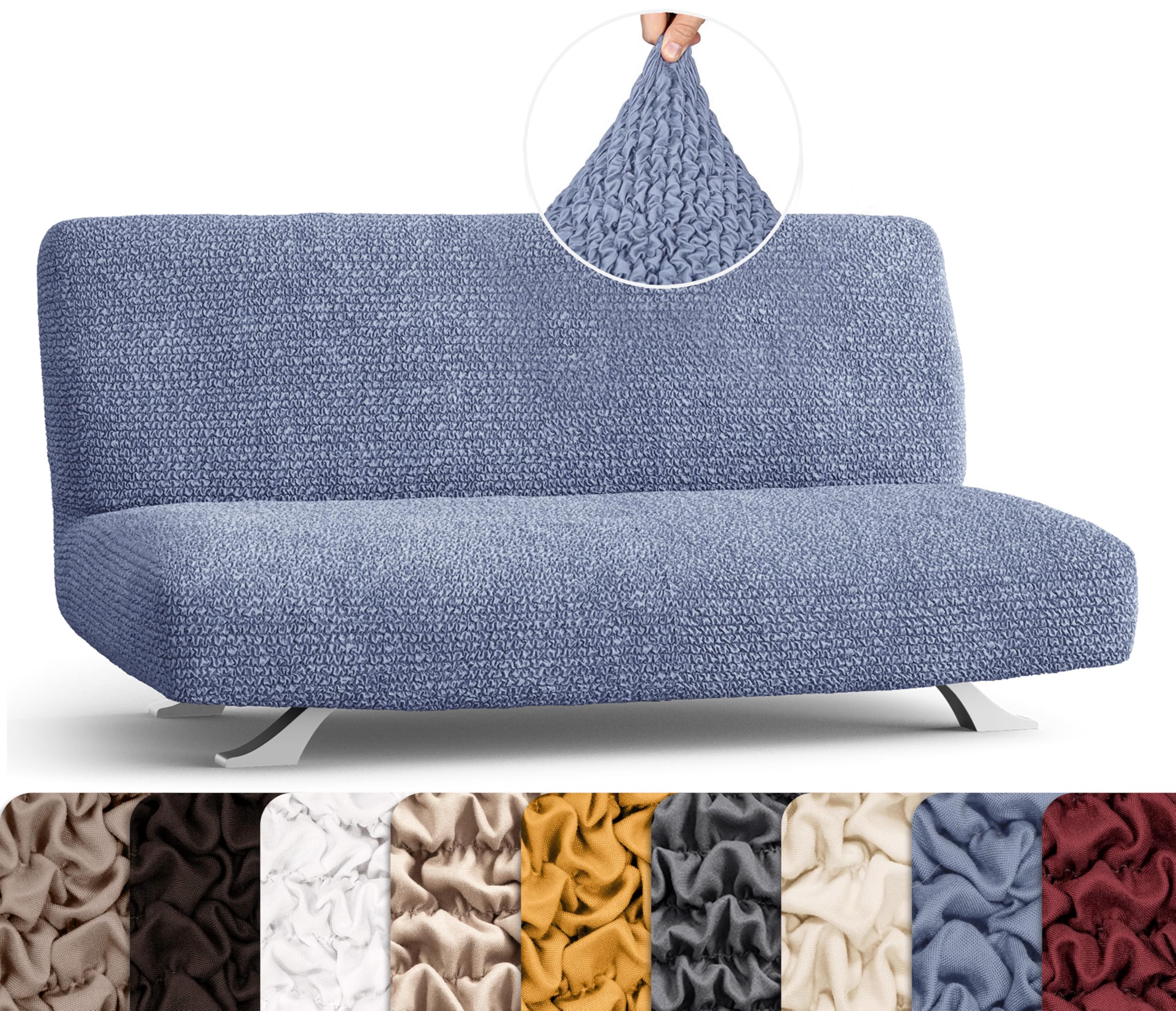 PAULATO BY GA.I.CO. Stretch Futon Cover - Armless Sofa Bed Slipcover, Soft Microfiber Fabric, 1-Piece Form Fit Protector for Kids & Pets - Blue | Perfect for Living Rooms, Dorms & Guest Rooms