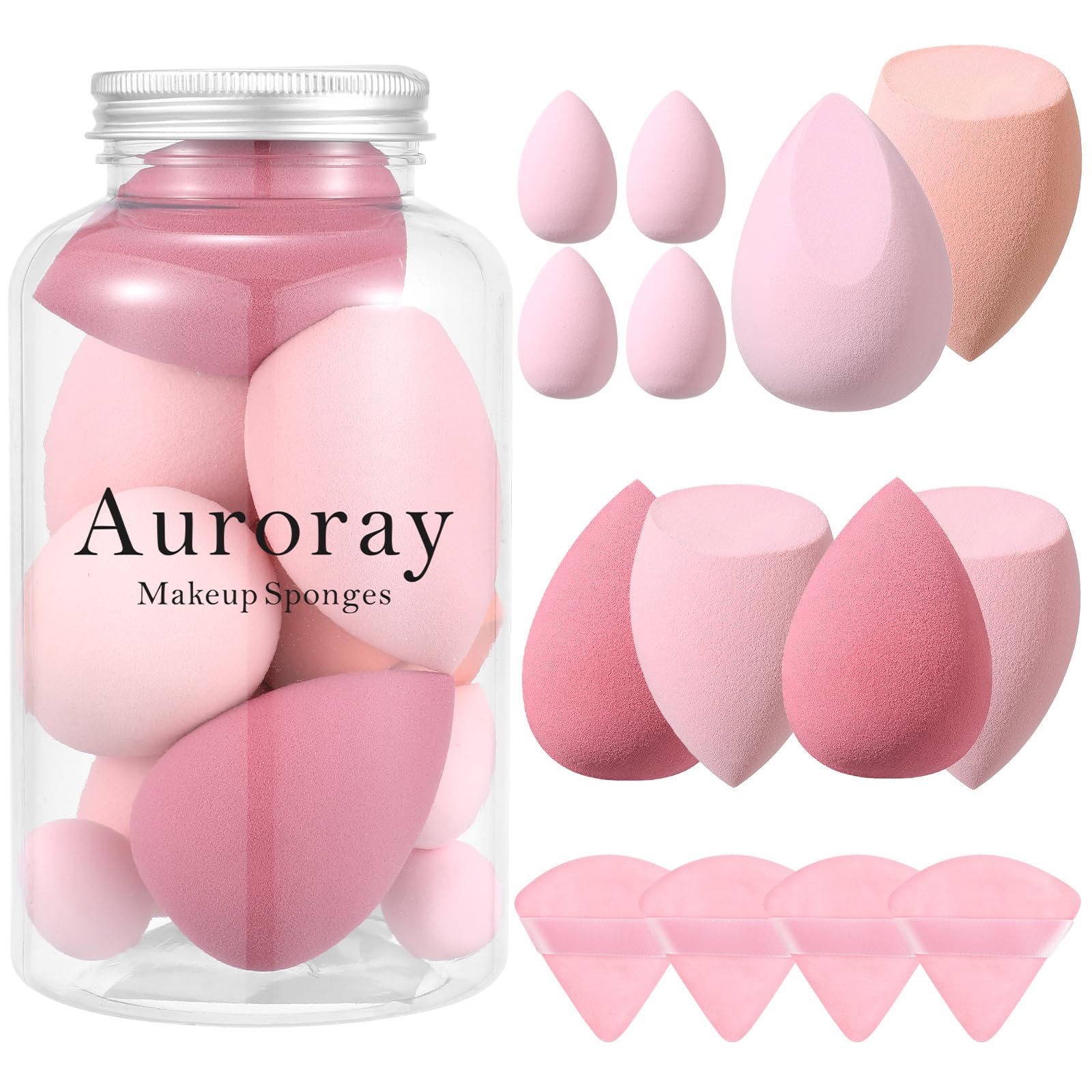 14 Pcs Makeup Sponge Set - Beauty Blender Sponges with 4 Powder Puffs & 4 Mini Sponges for Foundation, Concealer, Liquid & Cream Makeup | Perfect for Valentine's Day & Mother's Day Gifts | Home, Travel & Professional Makeup Application (Pink)