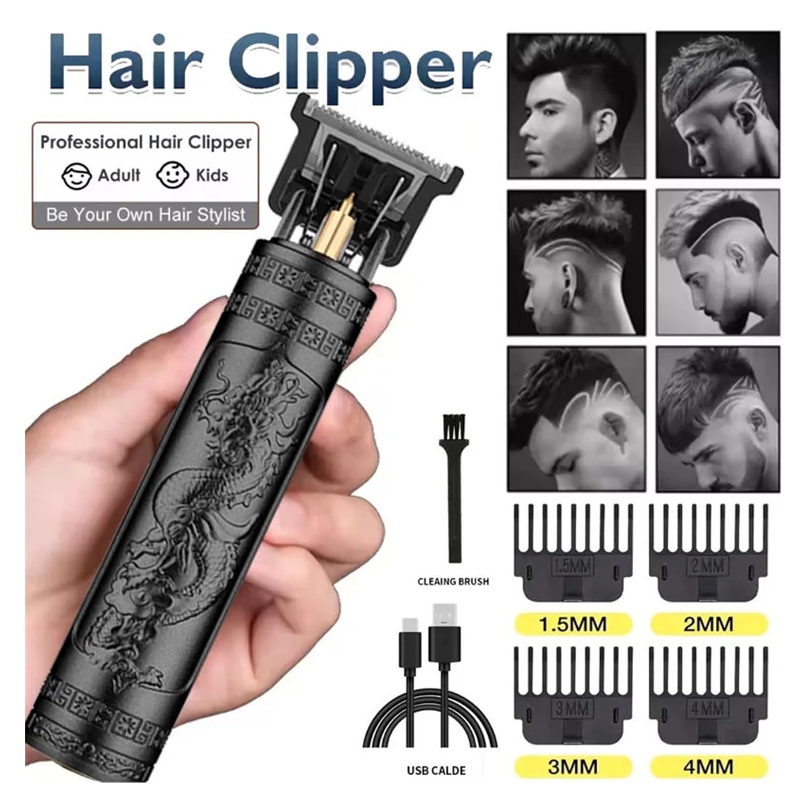 Professional Electric Hair Clipper for Men - Waterproof Beard Trimmer & Barber Shaving Machine by DragonA (No Box) - Perfect for Home Grooming, Salon Use & Travel