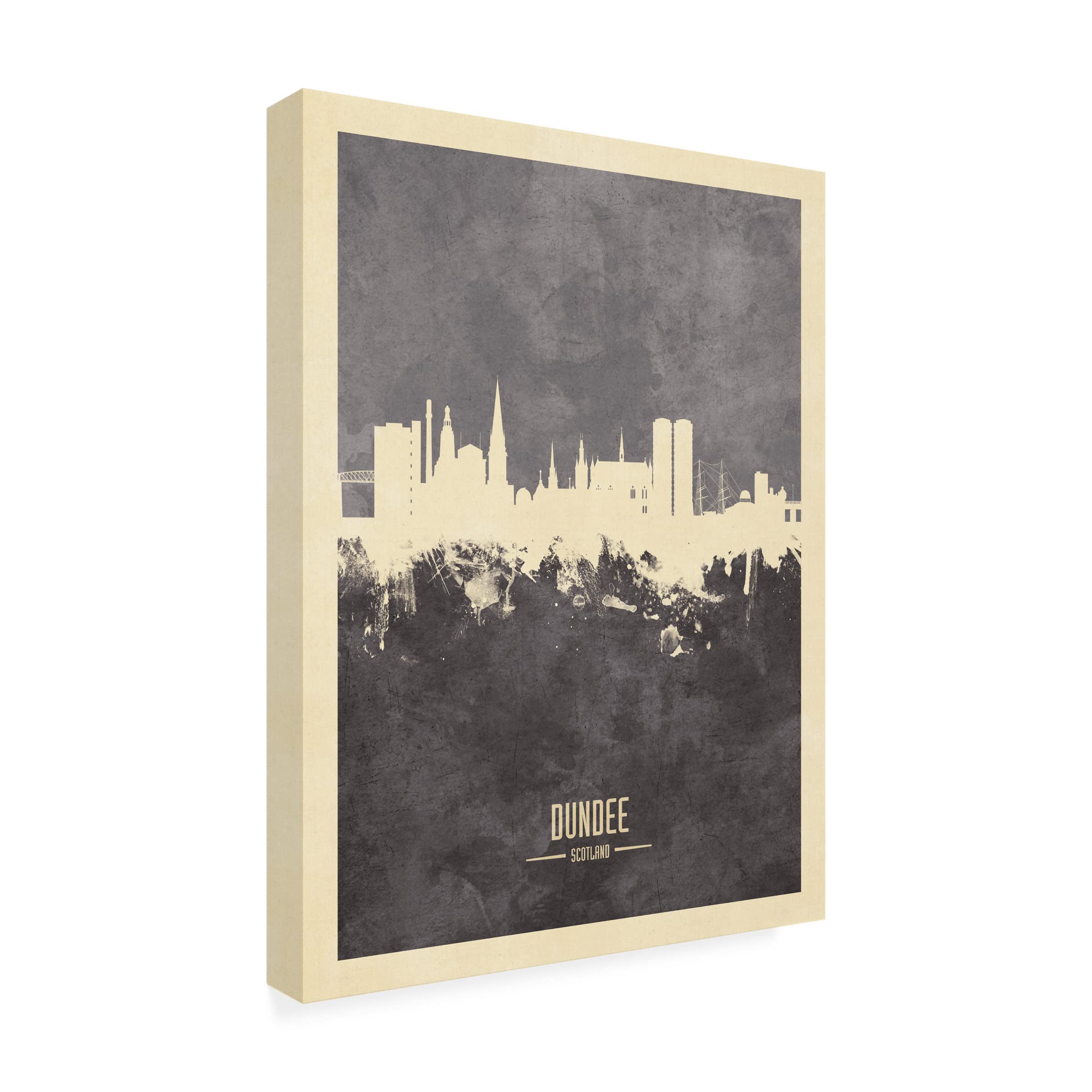 Michael Tompsett 'Dundee Scotland Skyline Gray' Canvas Art Print - Modern Cityscape Wall Decor for Living Room, Office & Bedroom