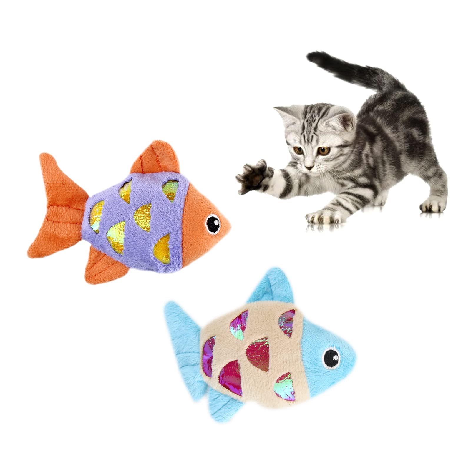 Andiker Catnip Toys for Indoor Cats - 2 Pack Crinkle Fish Cat Toys with Shine Rings, Interactive Chew & Play Toys for Kittens - Perfect for Playtime, Training & Bonding with Your Feline Friend