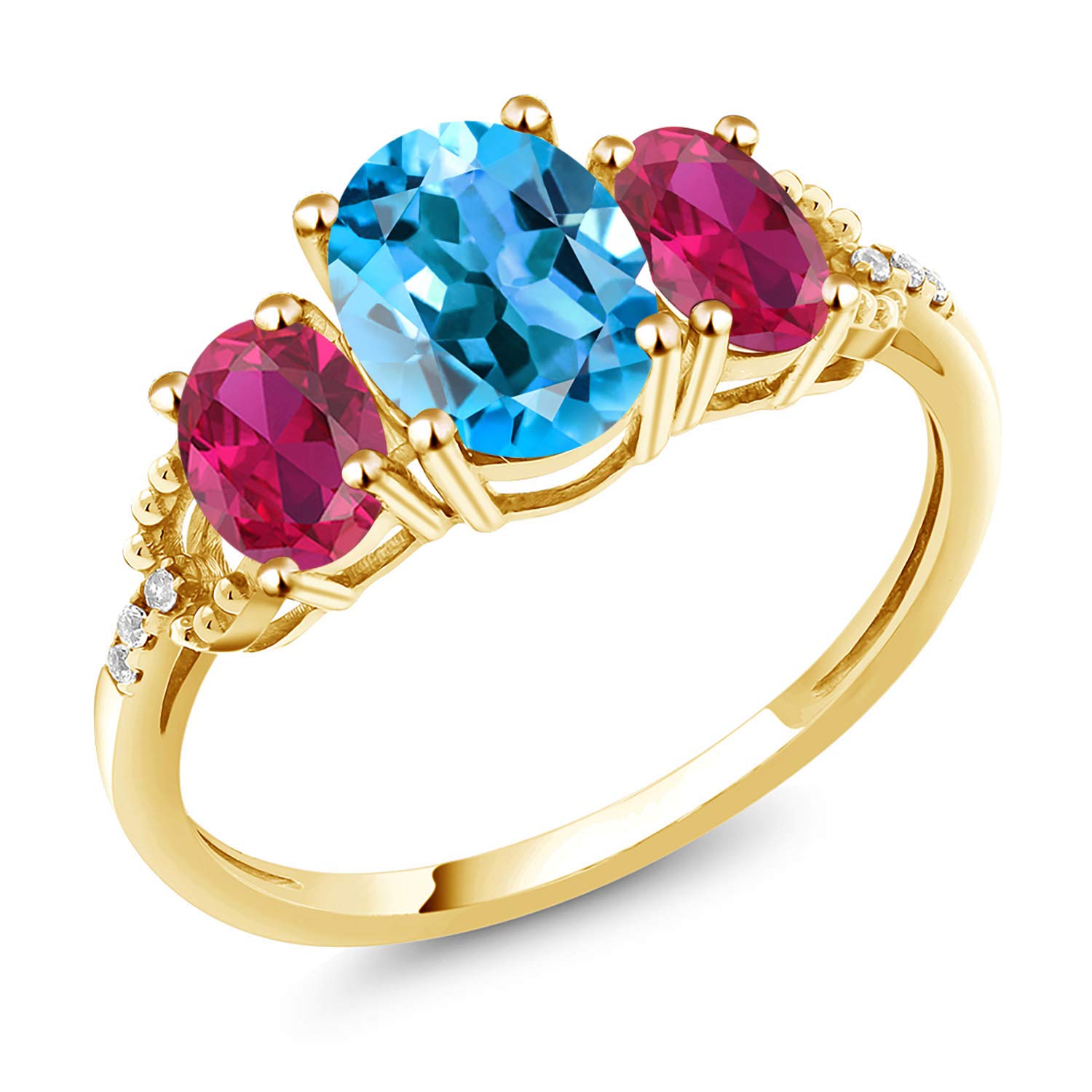 2.54 Ct Oval Swiss Blue Topaz & Red Created Ruby 10K Yellow Gold Ring for Women | Elegant Gemstone Jewelry for Engagement, Anniversary & Special Occasions