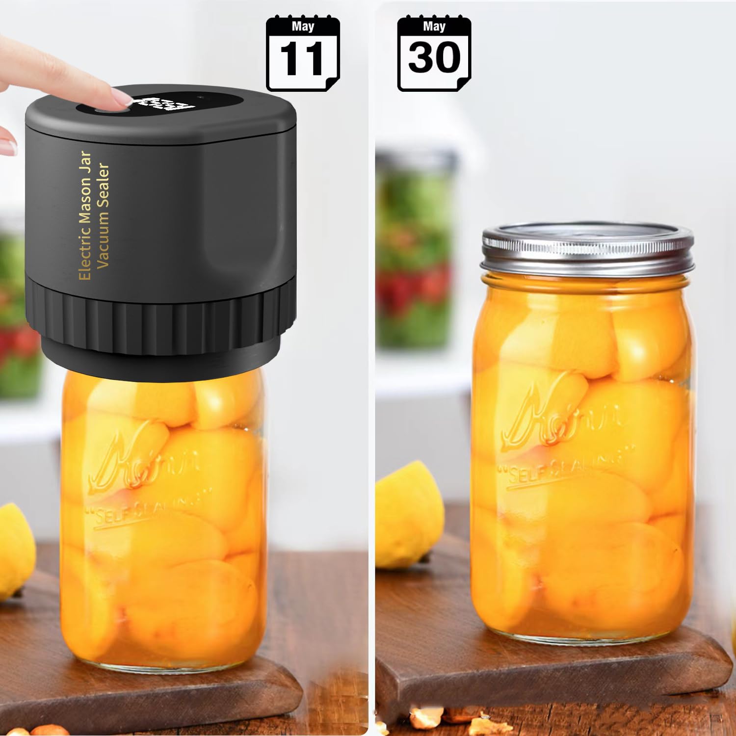 Electric Mason Jar Vacuum Sealer - Automatic Food Preservation System with 10 Reusable Canning Lids | Airtight Storage for Dry Goods, Coffee, Nuts & Meal Prep | Perfect for Home Canning, Pantry Organization & Long-Term Food Storage