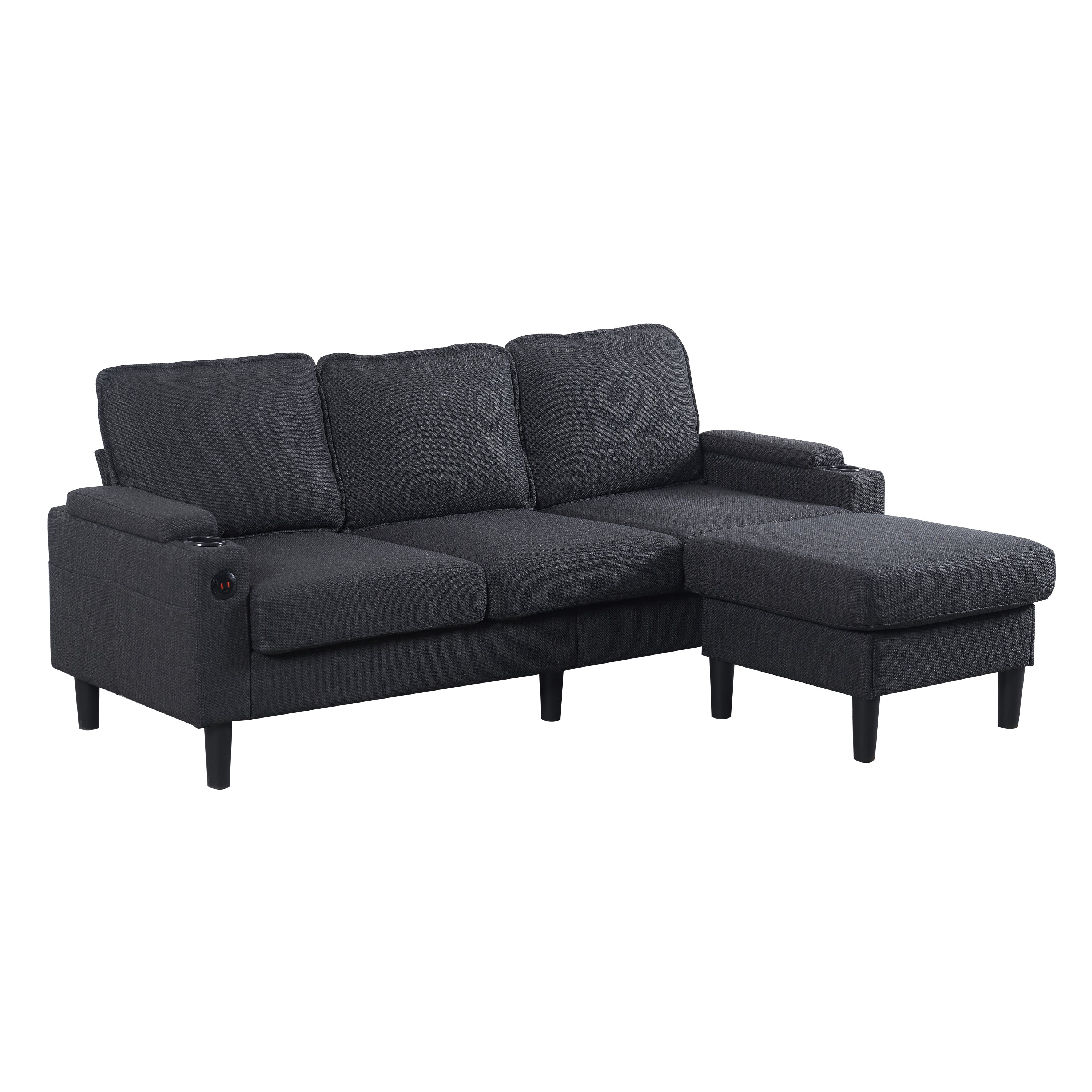 Dark Grey Knock Down 3-Seat L-Shaped Sectional Sofa with Storage Ottoman - Upholstered Couch for Living Room, Apartment, Bedroom & Compact Spaces - Perfect for Small Homes, Studio Apartments and Cozy Lounging