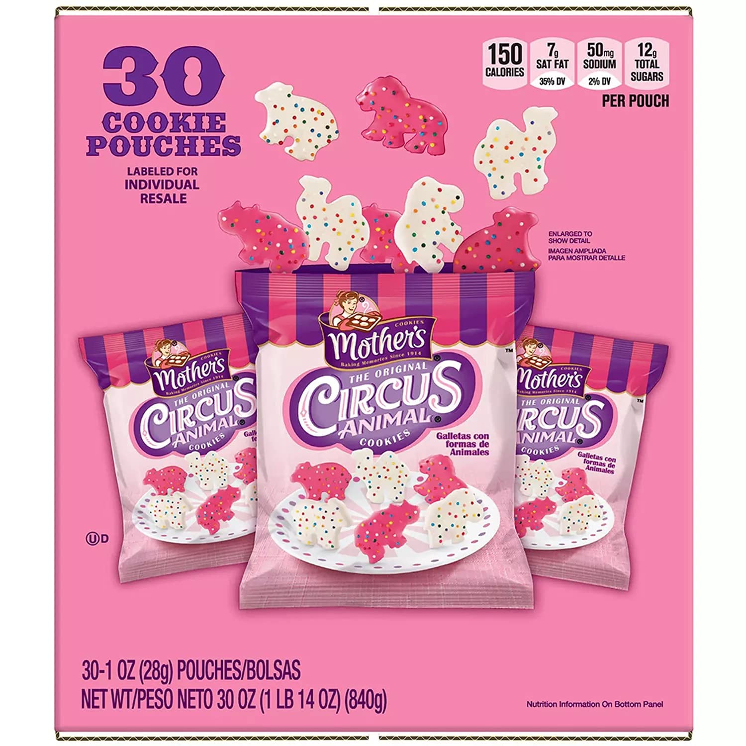 Mother's Circus Animal Cookies - 30 Count (4 Pack) - Colorful Vanilla Frosted Cookies for Kids Birthday Parties, School Events & Holiday Celebrations