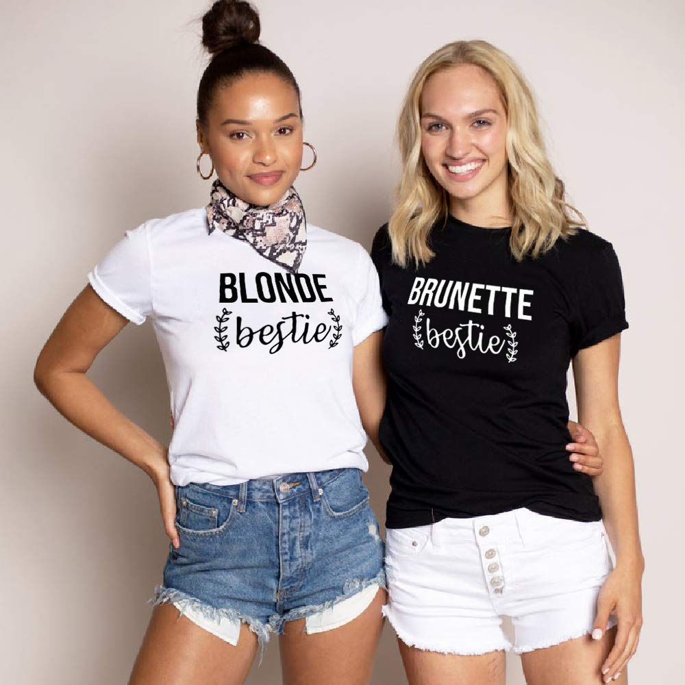Best Friends Matching T-Shirts for Women - Blonde & Brunette BFF Shirts for Sisters - Short Sleeve Cotton Tops for Casual Wear & Gift Giving