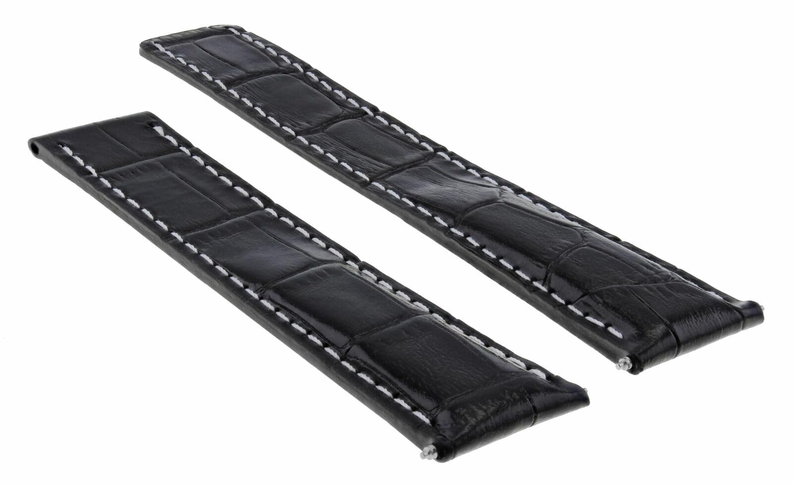 22mm Genuine Leather Watch Band Strap for Breitling Navitimer & Avenger Colt - Black with White Stitching | Replacement Watch Strap for Men's Luxury Watches | Perfect for Business, Casual & Formal Occasions