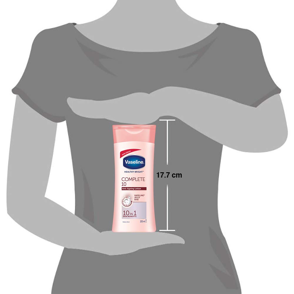Vaseline Healthy Bright Complete 10 Body Lotion with Vitamin B3, AHA & Pro-Retinol - Anti-Aging Moisturizer for Glowing Skin - 200ml - Perfect for Daily Hydration & Nighttime Skincare Routine