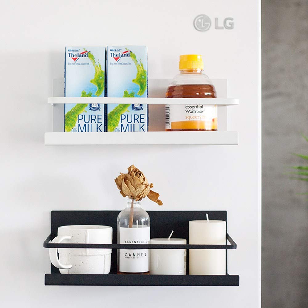 Magnetic Refrigerator Spice Rack Organizer - Single Tier Black Spice Storage Shelf for Kitchen, Pantry & Small Space Organization | Perfect for Fridge, Freezer & Metal Surfaces