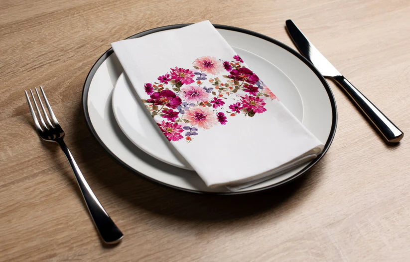 Premium Disposable Linen-Like Paper Guest Towels - 16 Pack Fuchsia Dahlias Floral Design - Perfect for Weddings, Parties & Upscale Events