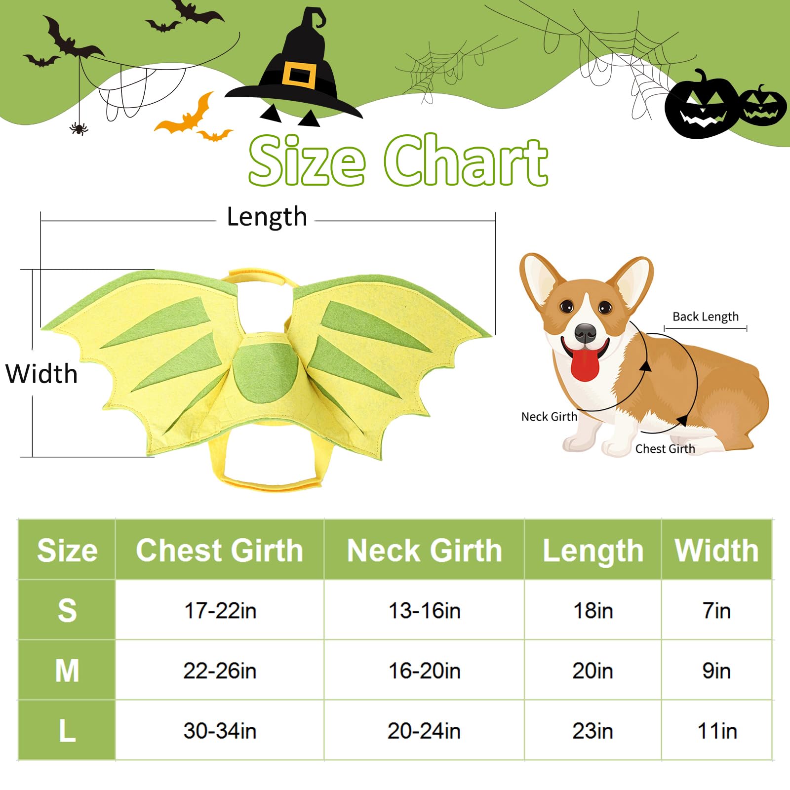 Halloween Dog Wings - Dragon & Dinosaur Costume Wings for Small Medium Large Dogs | Pumpkin Bells Pet Wings for Cats & Dogs | Perfect for Halloween, Christmas, Birthday Parties & Cosplay Events