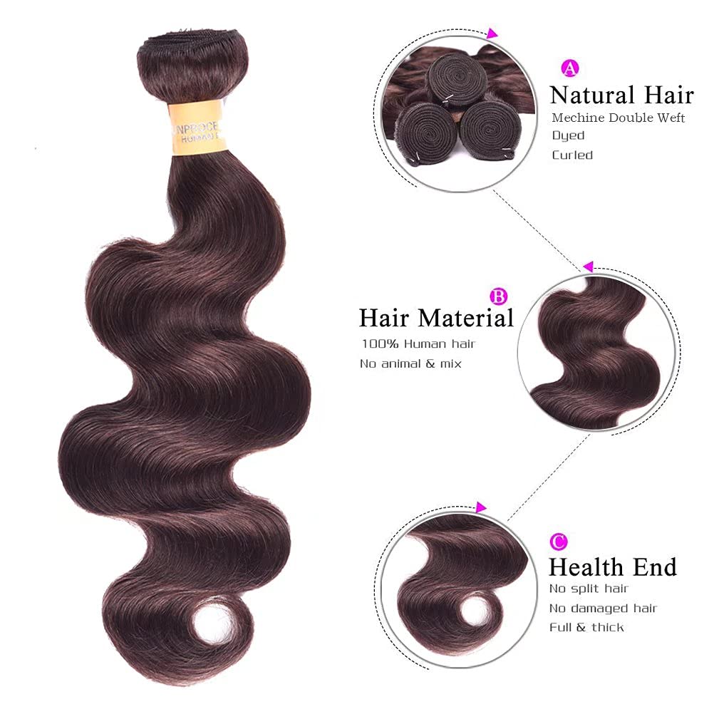 Brazilian Virgin Human Hair Bundles 4Pcs - #2 Dark Brown Body Wave Weft Extensions (18