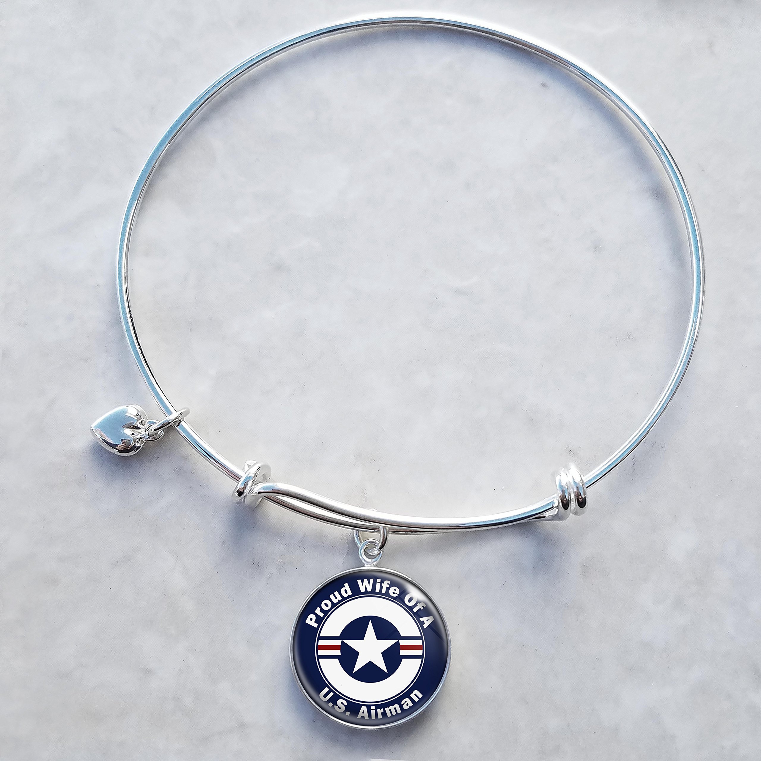 Air Force Proud Family .925 Sterling Silver Expandable Wire Bangle Charm Bracelet - Perfect for Military Appreciation, Gifts & Everyday Wear