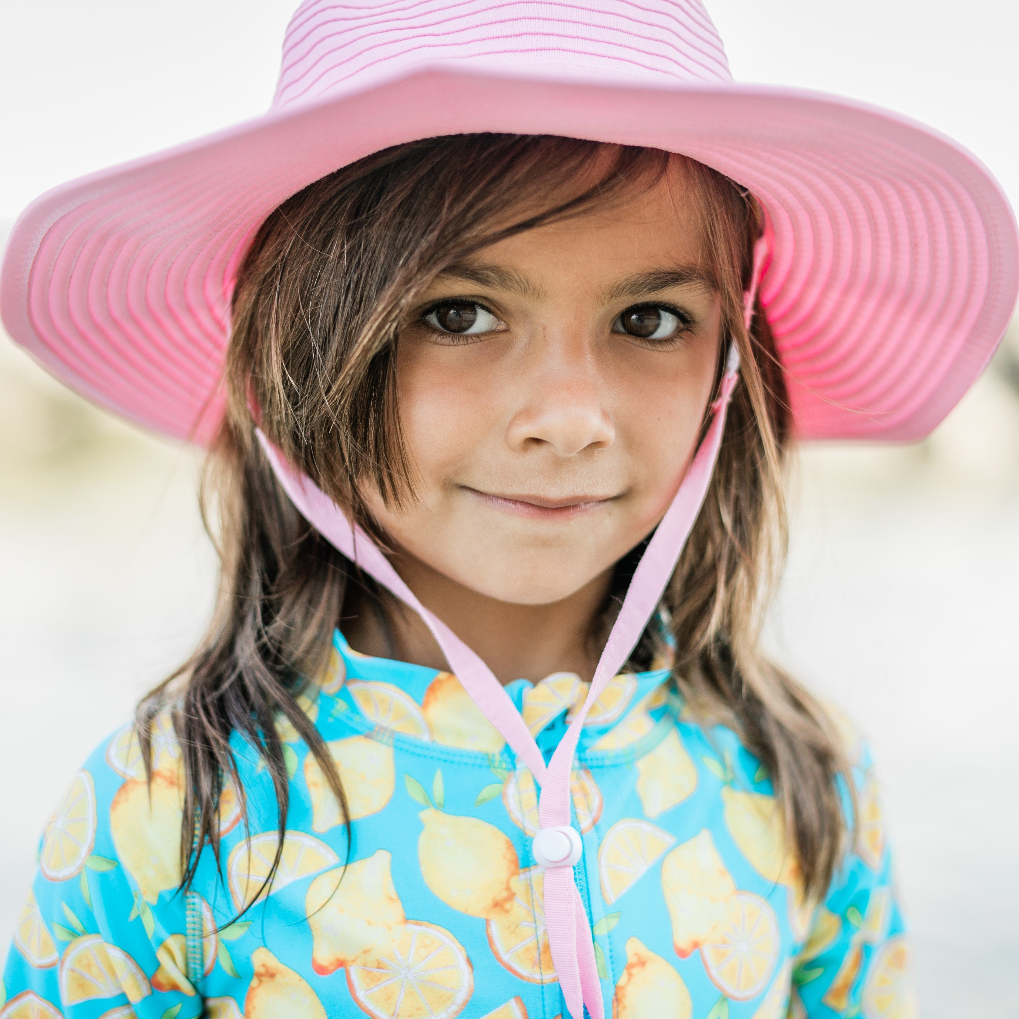 Girls Wide Brim Sun Hat Pink - UV Protection Summer Beach Hat for Toddler & Kids Outdoor Activities