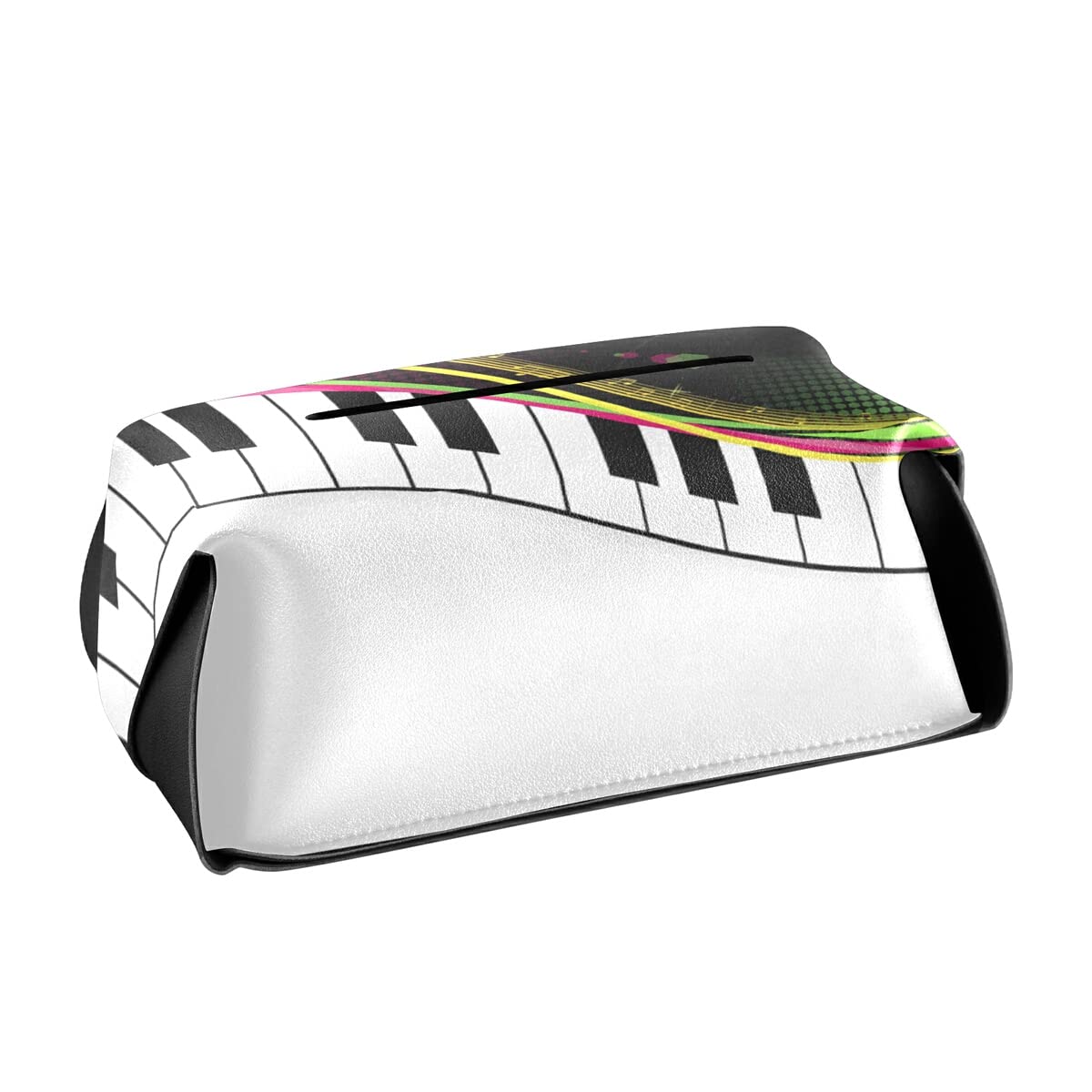 Black PU Leather Piano Music Tissue Box Holder - Rectangle Facial Tissue Dispenser with Hanging Loop for Bathroom, Bedroom, Living Room & Office Decor
