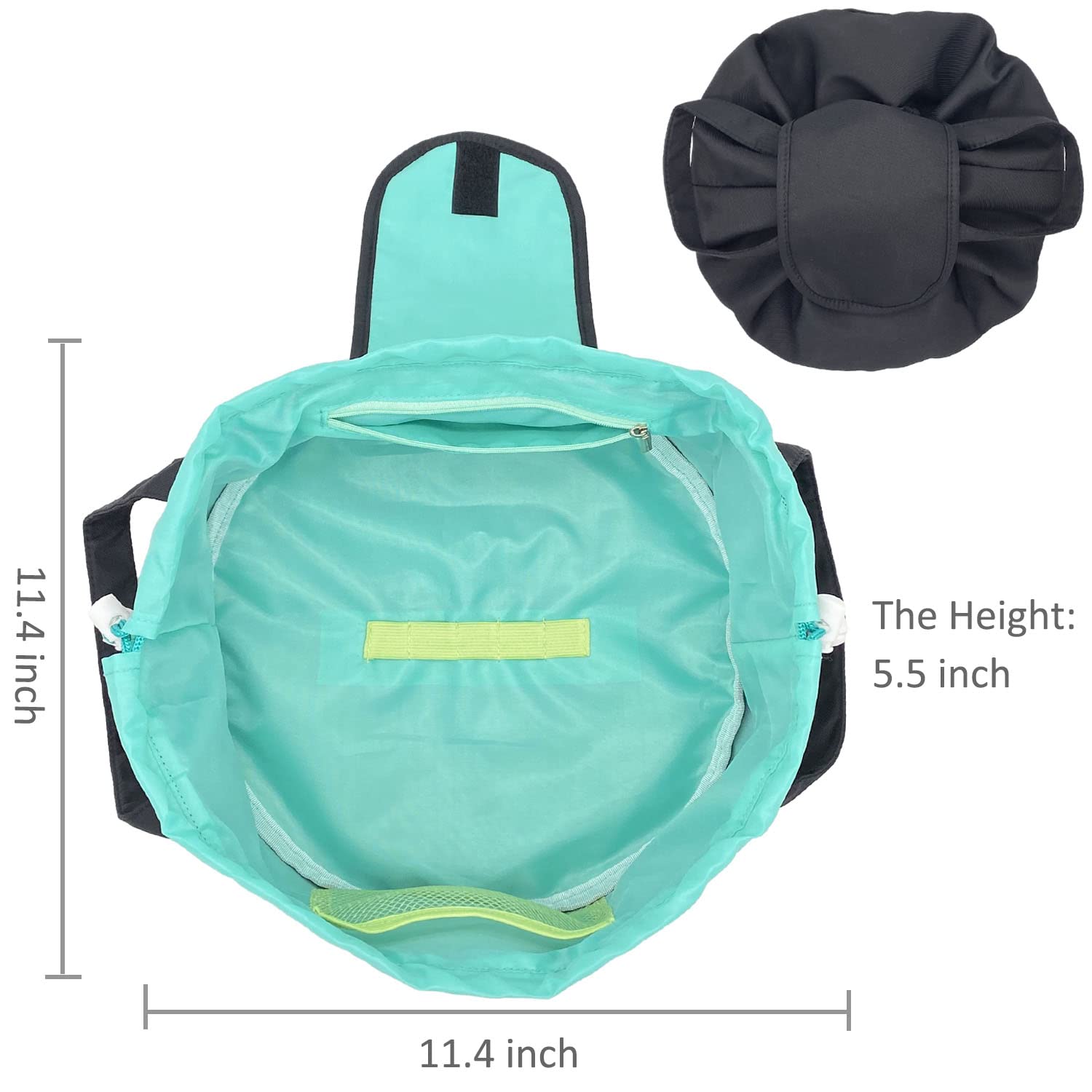 Large Drawstring Makeup Bag for Women - Waterproof Travel Cosmetic Organizer with Brush Holder & Pouch, Perfect for Makeup Storage, Skincare Essentials & Toiletries | Great for Travel, Gym & Daily Use (Black)