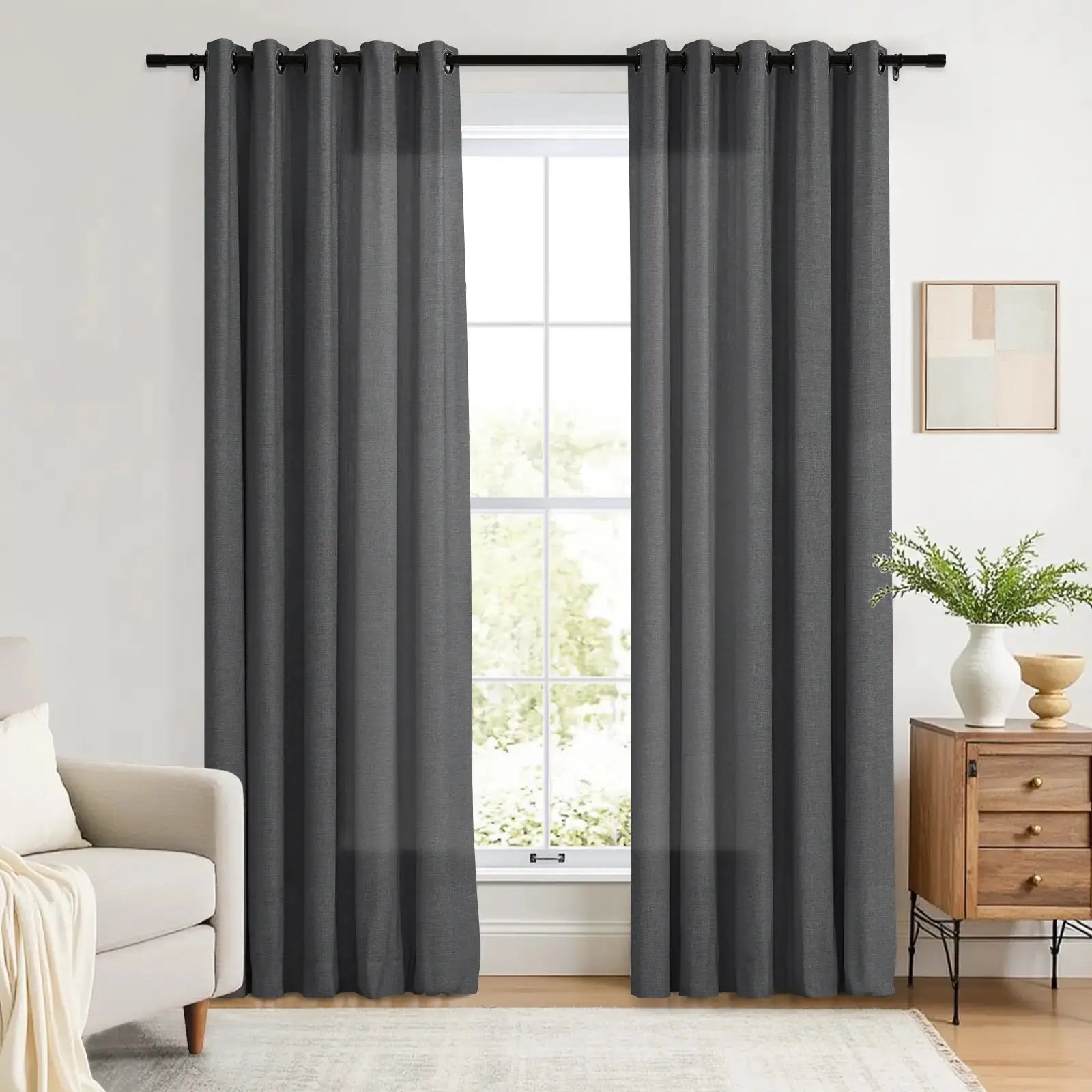 Linen Curtains with Grommet Top - Blackout Drapes for Living Room & Bedroom - Elegant Home Decor for Windows (52x84 Inches) - Perfect for Privacy, Light Control and Room Darkening
