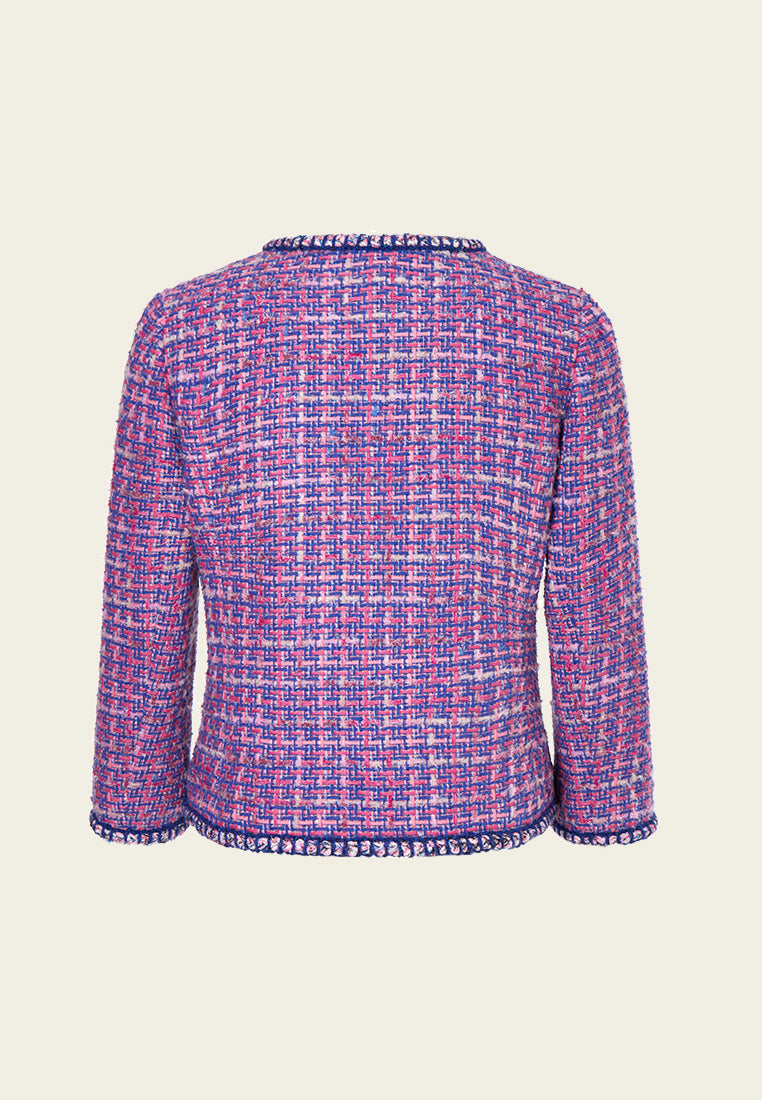 Stylish Primary Color Illusion Chunky Woven Tweed Jacket for Women - Perfect for Office Wear, Fall Fashion & Casual Outings