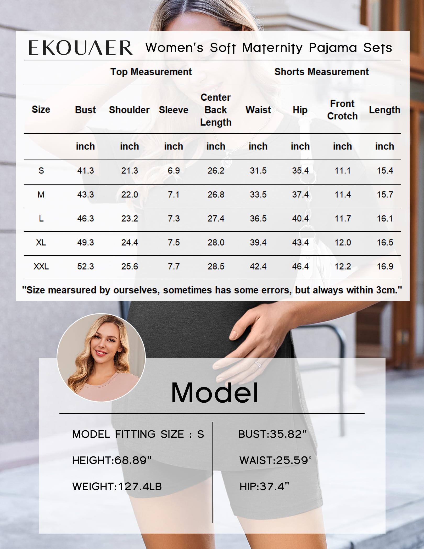 Ekouaer Women's Maternity Pajama Set - 2 Piece Pregnancy Loungewear with Short Sleeve Shirt & Biker Shorts | Comfortable Mama Clothes for Sleeping, Nursing & Relaxing at Home