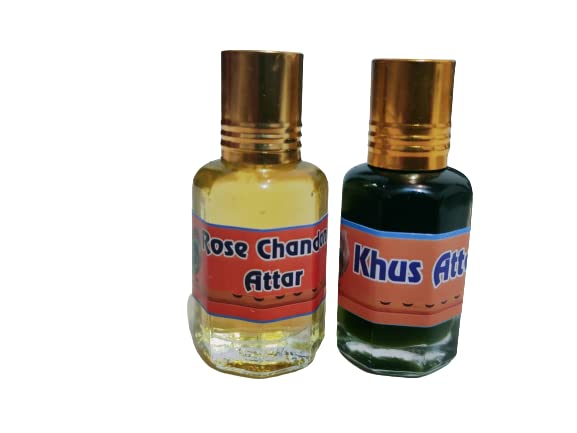 KAH ATTAR Long Lasting Perfume Oil - Rose Chandan & Khus Scent (12ml, Pack of 2) | Natural Fragrance for Women & Men | Perfect for Daily Wear, Meditation & Aromatherapy