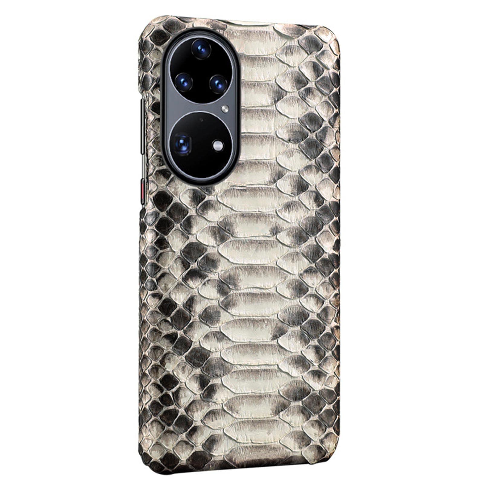 Premium Slim Python Leather Vintage Shockproof Phone Case for Huawei P50/P50 Pro - Hard PC Protective Cover with Camera Protection (White, 6.6