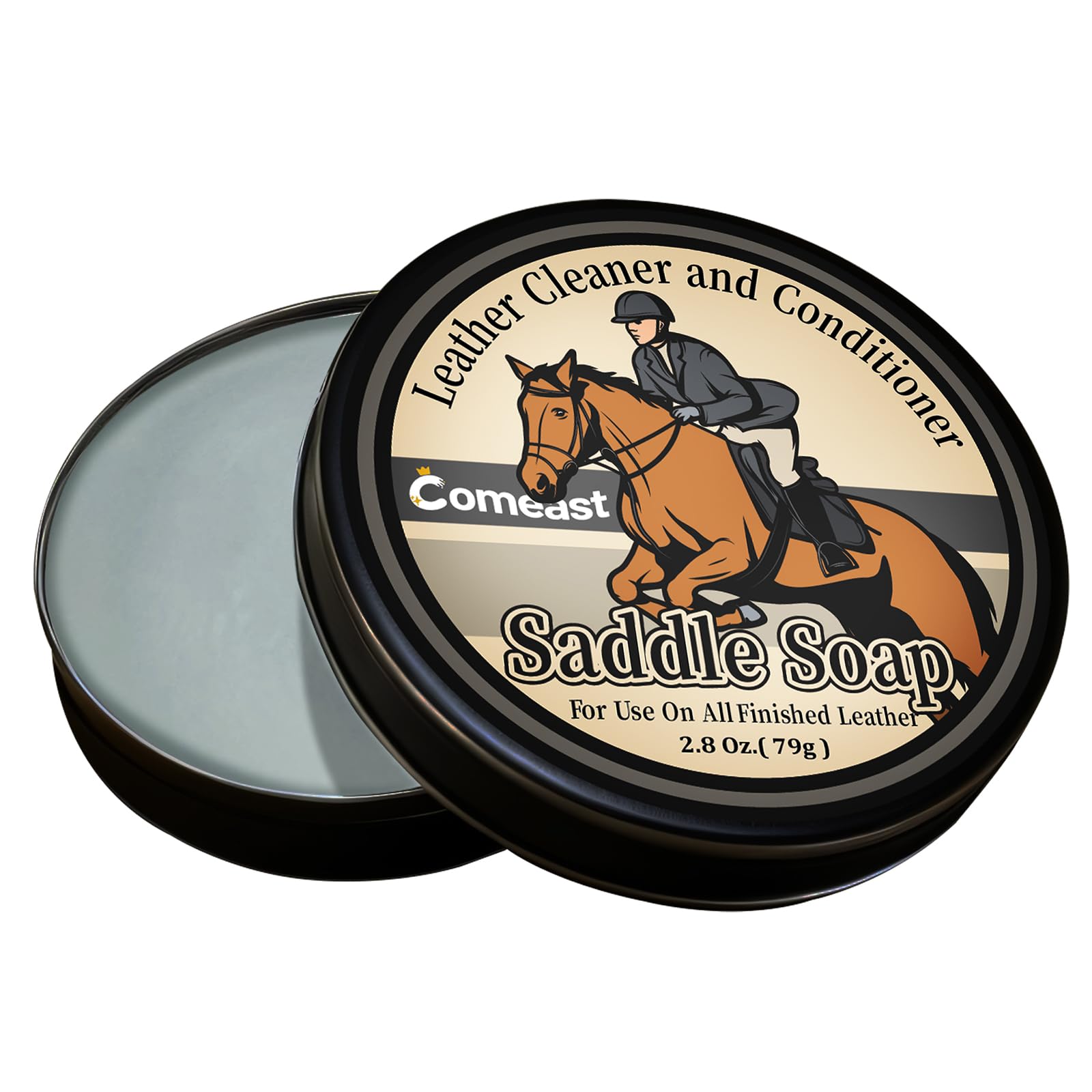 Premium Leather Saddle Soap 2.8 Oz - Deep Cleaning & Conditioning Treatment for Leather Care - Softens, Moisturizes & Protects Leather Goods - Ideal for Car Seats, Couches, Shoes, Boots, Bags & Saddles | Restores & Maintains Leather Quality for Long-Lasting Use