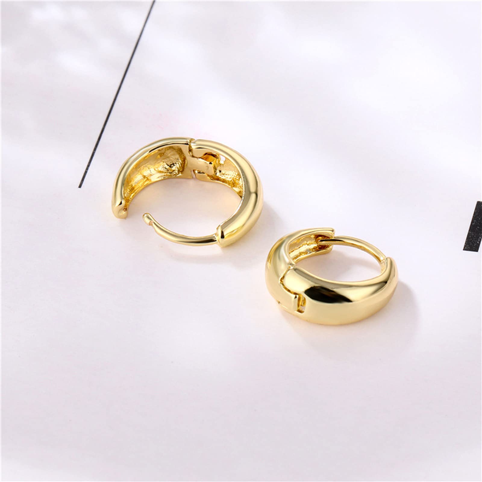 2 Pairs 14k Gold Filled Huggie Hoop Earrings - Tiny Hypoallergenic Cartilage Earrings for Women & Men - Minimalist Chunky Sleeper Cuff Earrings Set for Everyday Wear & Gifting