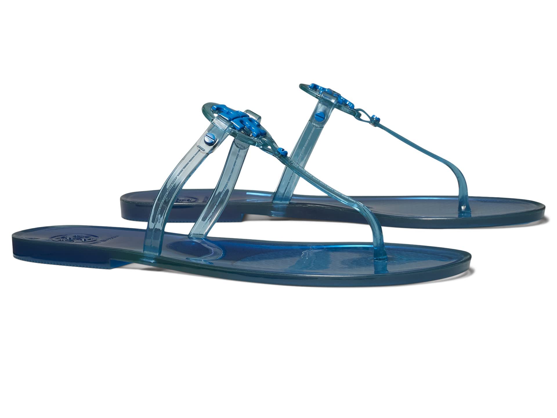 Tory Burch Women's Clear Mini Miller Dark Blue Azure Jelly Thong Sandals - Comfortable Summer Beach Flip Flops for Casual Wear & Vacation Outfits