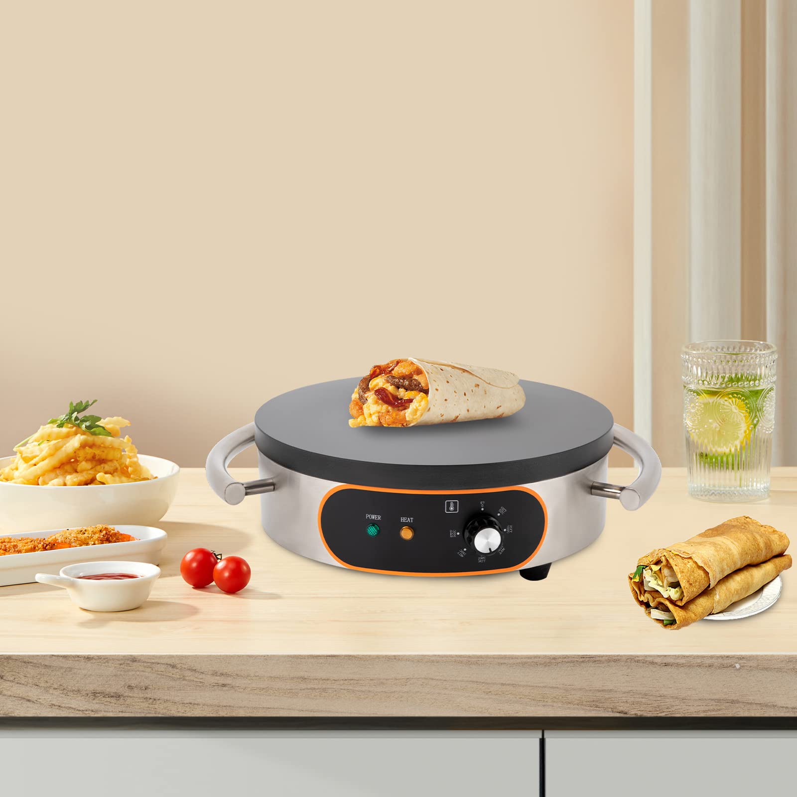 LYNICESHOP Electric Crepe Maker Machine - Non-Stick Single Burner Hot Plate with Precise Temperature Control (50°F-300°F) - Perfect for Pancakes, Crepes, BBQ & Breakfast Cooking at Home or Restaurant